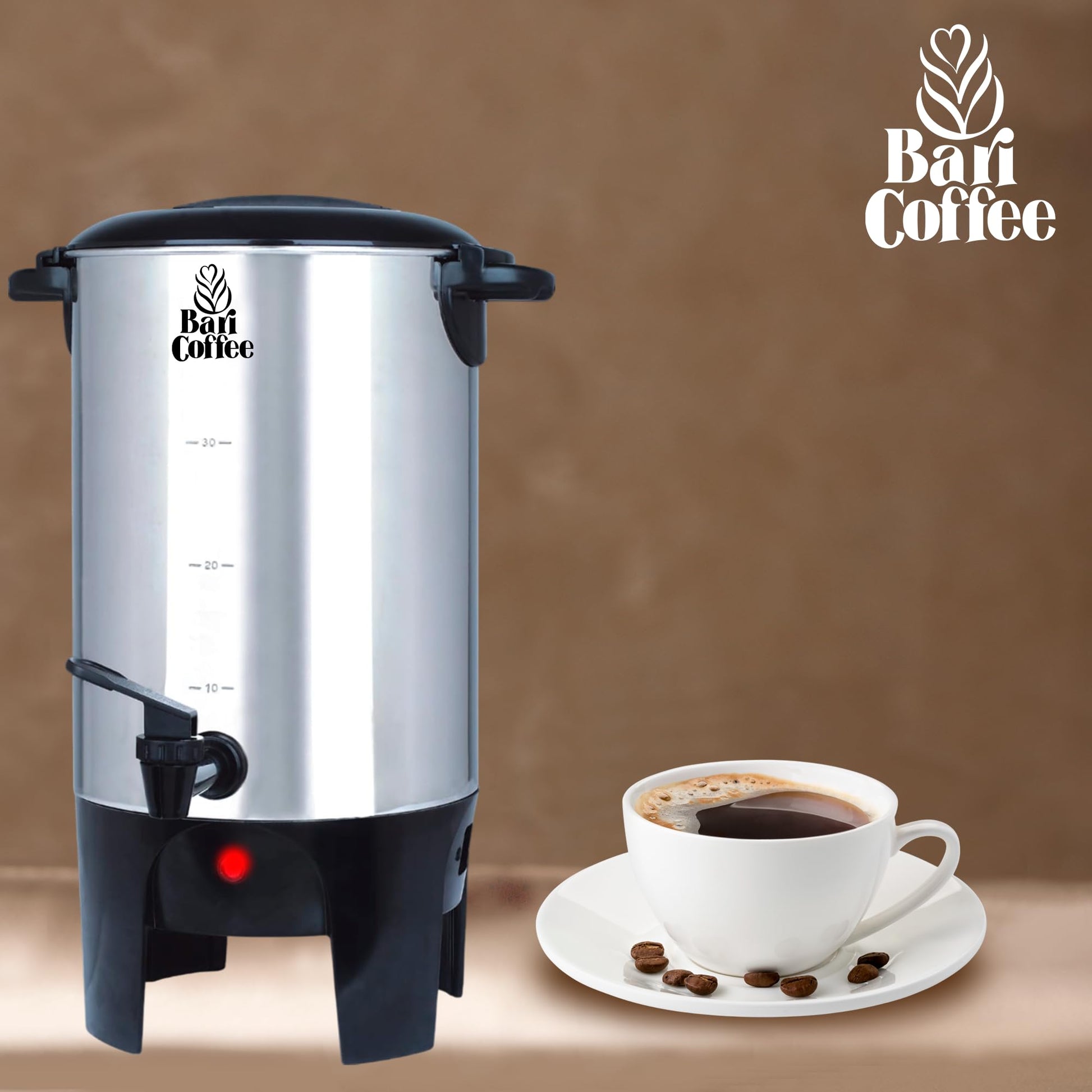Baricoffee Cafetera 6 Litros, 40 Tazas, Cafetera Electrica, Tapa con Asas, Acero Inoxidable, Cafeteras Automaticas, Dispensador de Bebidas, Filtro Permanente Lavable, Dispensador de Bebidas Calientes