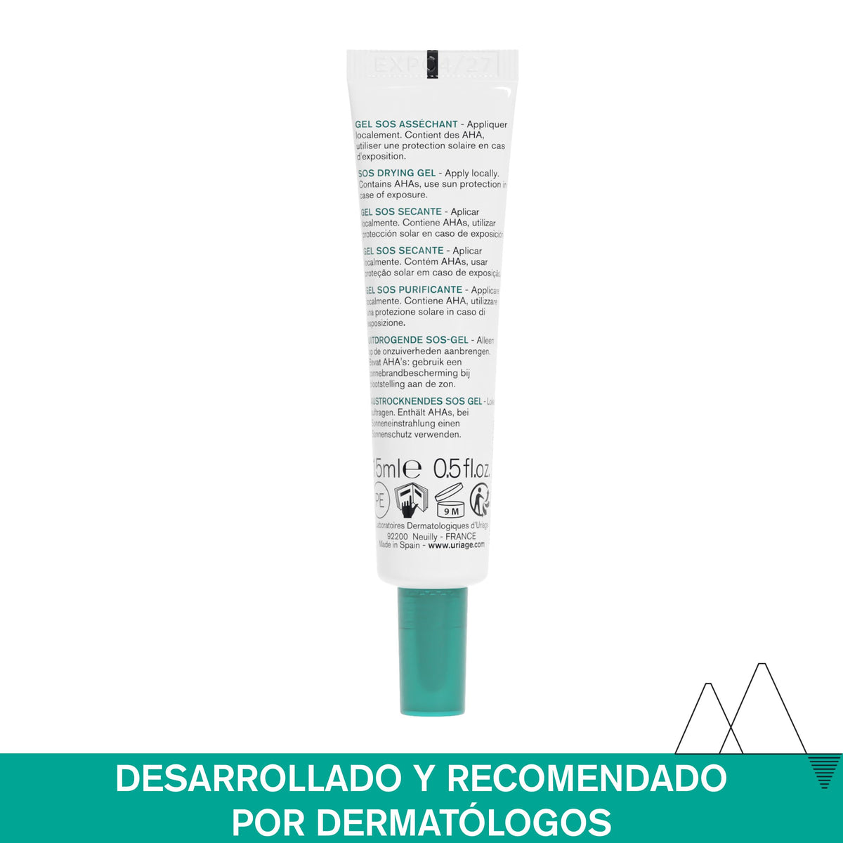 Uriage Hyseac SOS gel secante 15 ml – tratamiento localizado antiimperfecciones con AHA y ácido salicílico natural – seca, purifica y atenúa marcas con efecto parche invisible