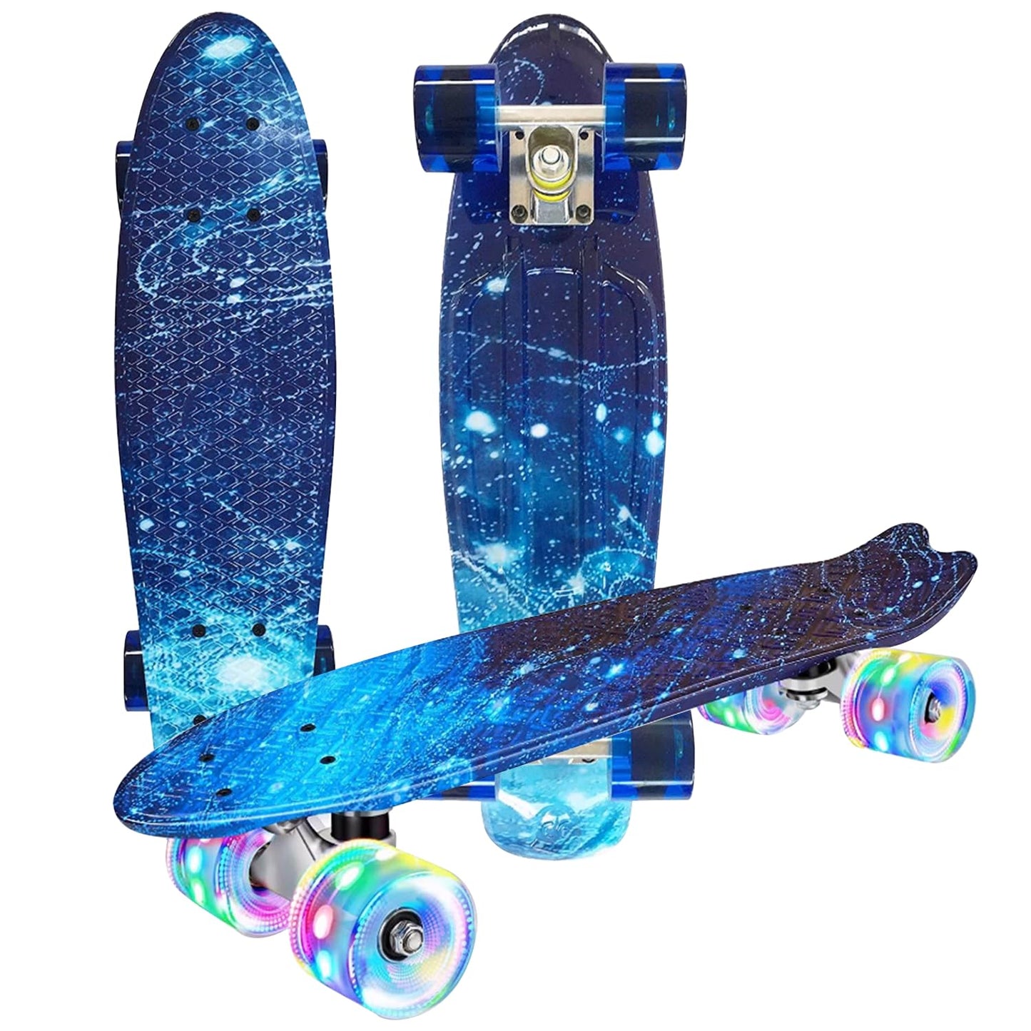 Patineta Skateboard PP Viento de Cielo Estrellado Llantas Luminosas LED para Jóvenes Niños