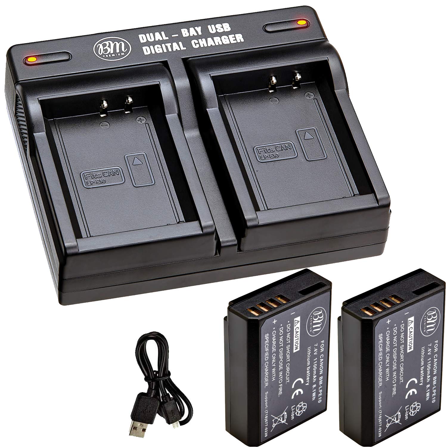 BM Premium Pack of 2 LP-E10 Batteries and USB Dual Battery Charger Kit for Canon EOS Rebel T3, T5, T6, T7, Kiss X50, Kiss X70, EOS 1100D, EOS 1200D, EOS 1300D, EOS 2000D Digital Camera