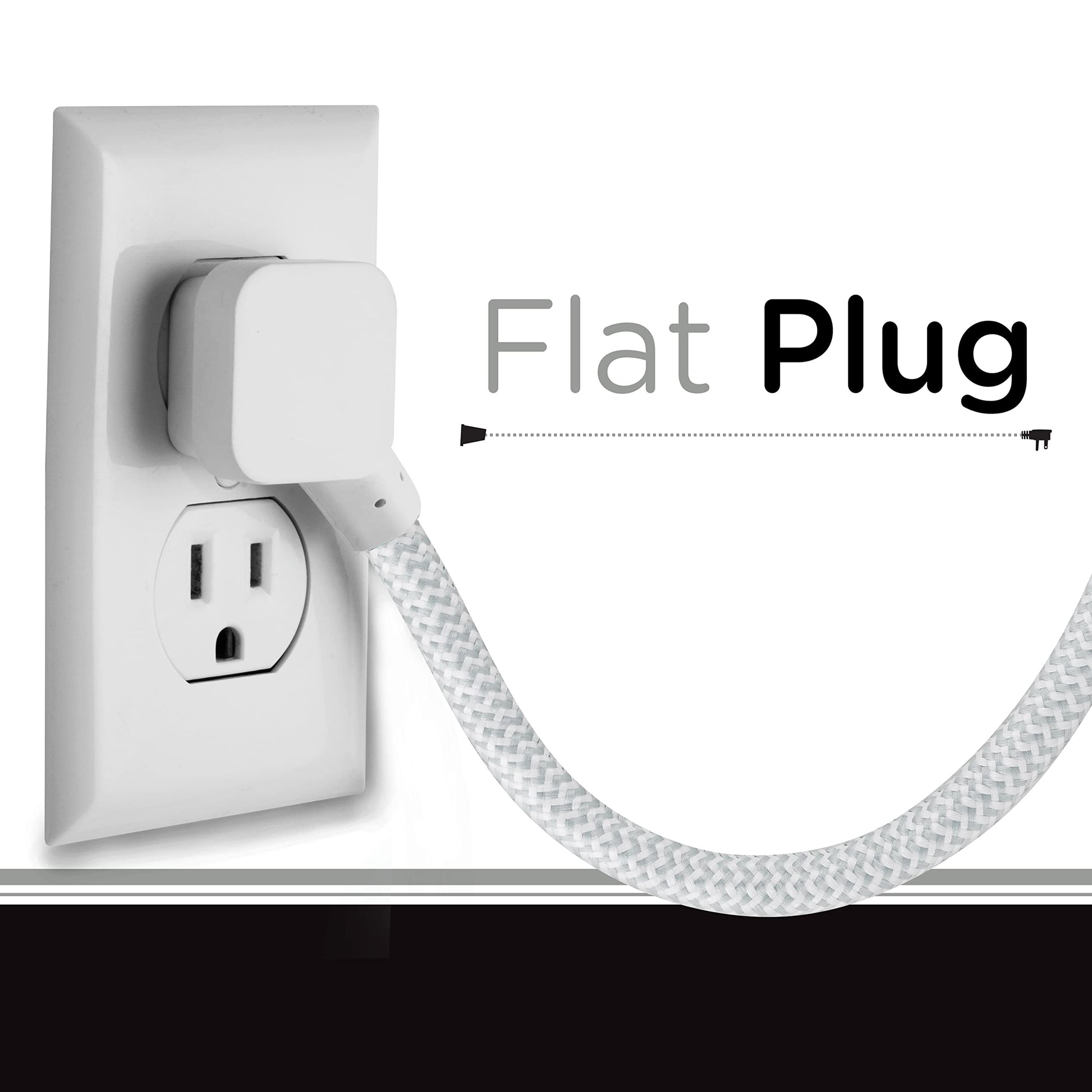 Cordinate Designer 37914 Cable de extensión de 3 Salidas con protección contra sobretensiones, Gris, Cable de Tela Decorativa Trenzada, 10 pies
