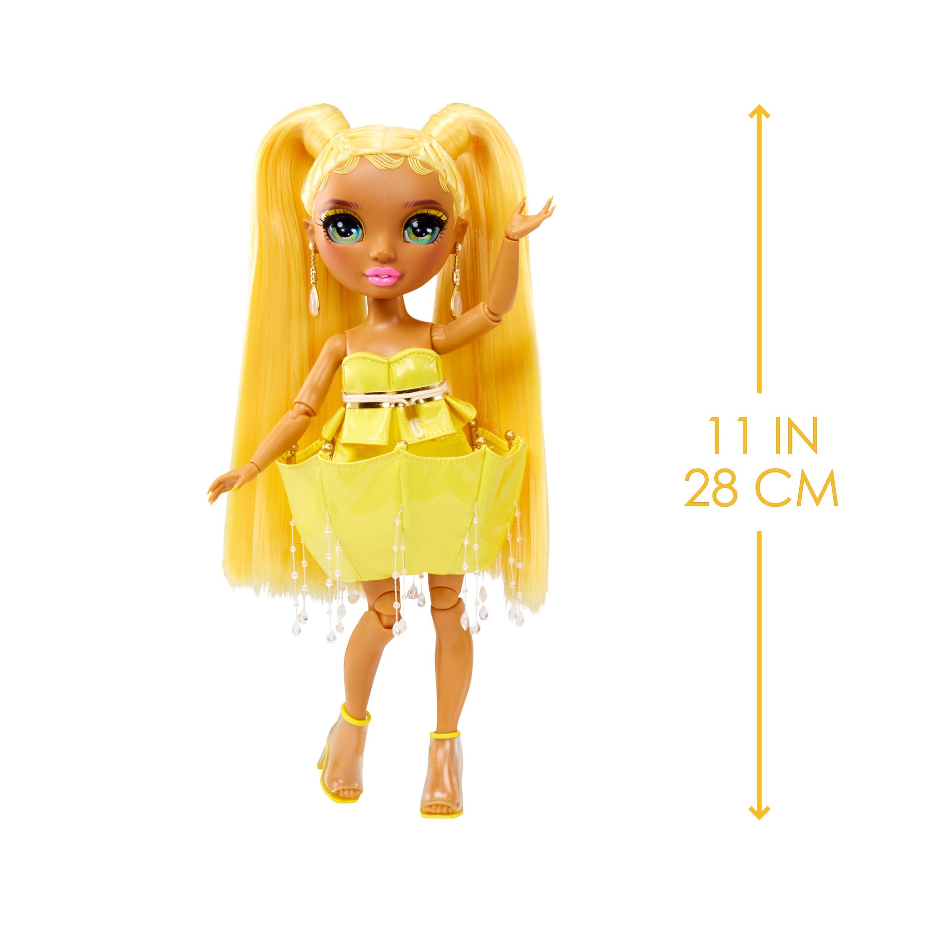 Muñeca Fantastic Fashion Rainbow High Amarilla con 2 Outfits y Accesorios para Personalizar