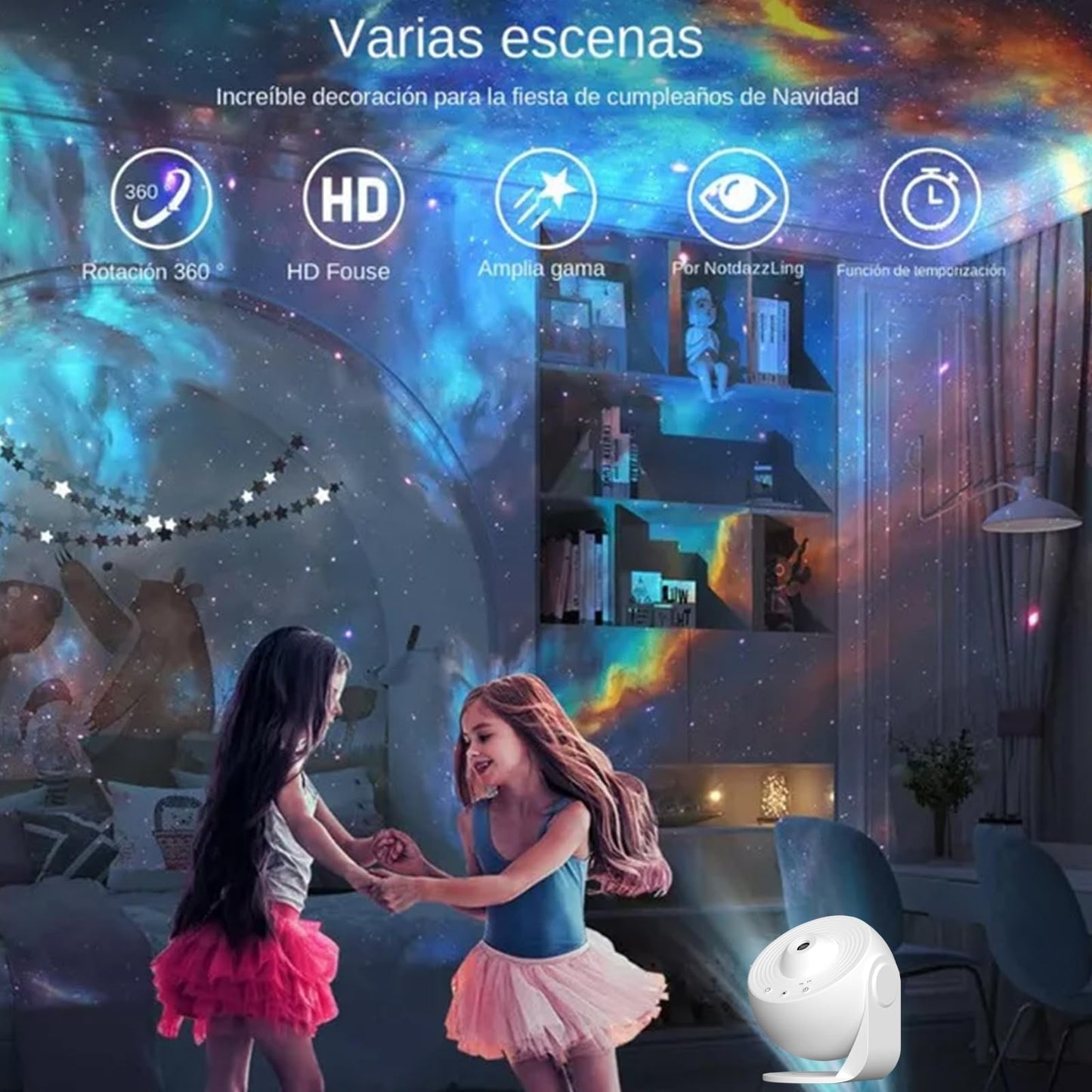 Proyector Estrellas Yolispa Galaxia con 12 Temas e Control Remoto para Niños