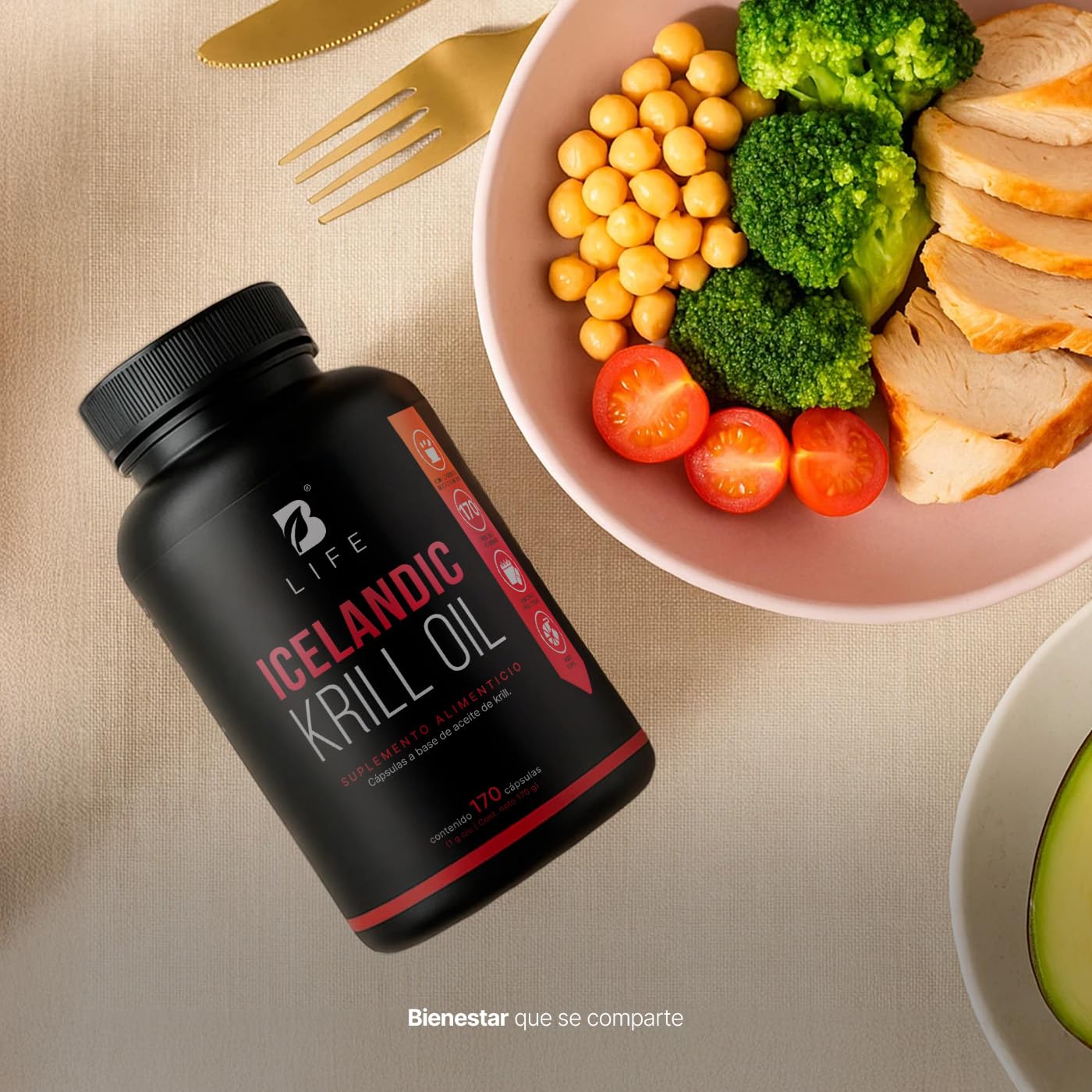 B Life Aceite de Krill | 170 cápsulas | 1000 mg de (EPA y DHA) con Astaxantina y Fosfolípidos | Icelandic Krill Oil.