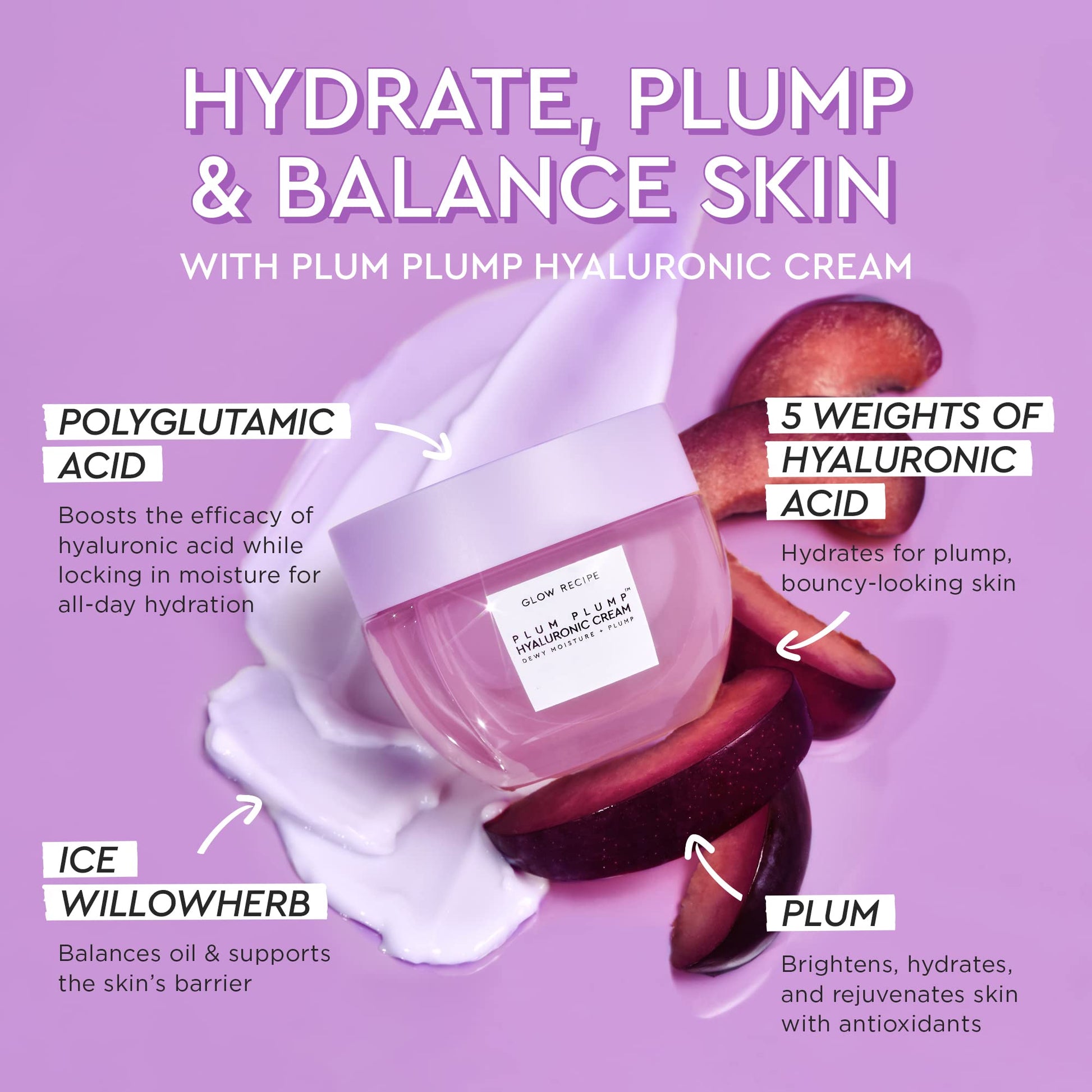 Glow Recipe Plum Plump Hyaluronic Acid Face Cream Refill Pod - Dewy Glow Hydrating Face Moisturizer Plumps, Balances Skin - Vegan Whipped Gel Moisturizer with Polyglutamic Acid & Ice Willowherb (50ml)