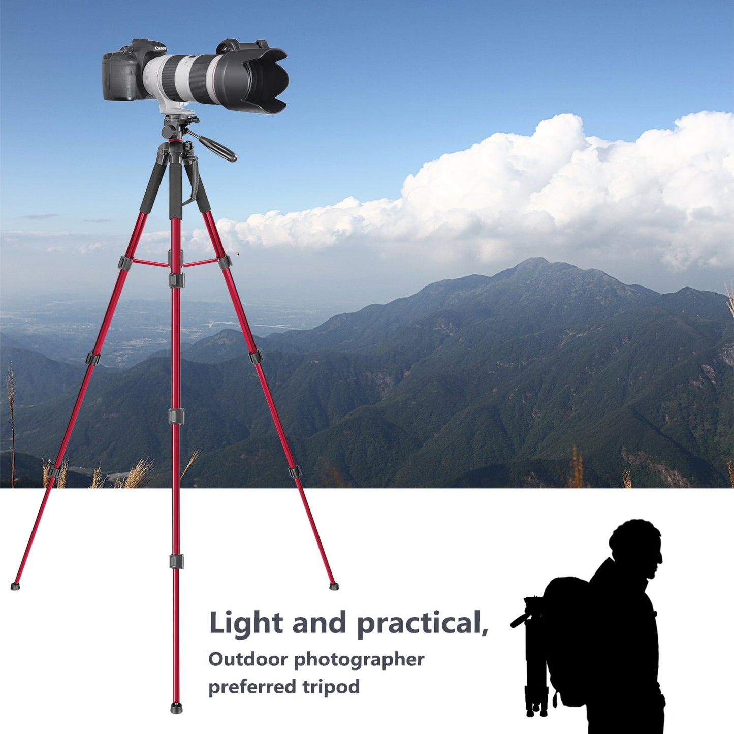 Trípode Monopié NEEWER Rojo de Aluminio con Cabezal Giratorio para Cámara DSLR y Videocámara