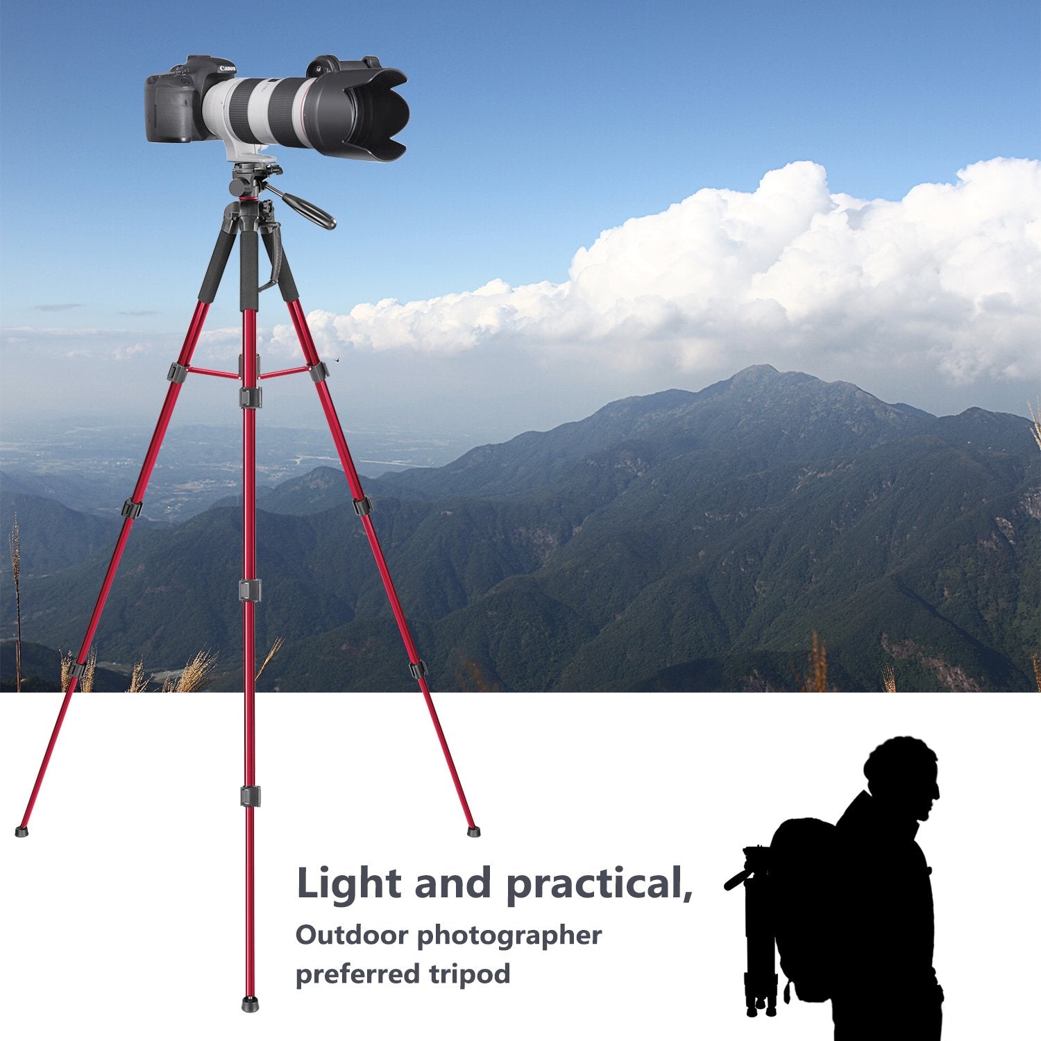 Trípode Monopié NEEWER Rojo de Aluminio con Cabezal Giratorio para Cámara DSLR y Videocámara
