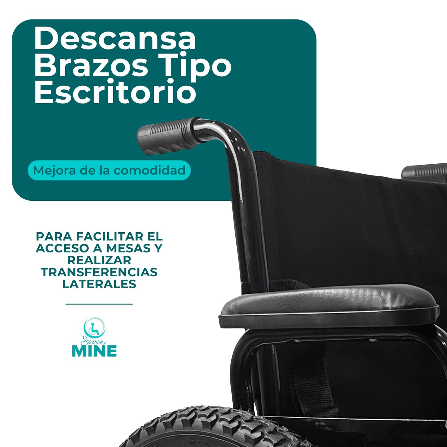 Silla de Ruedas Todo Terreno SEVEN MINE Negra con Neumáticos Traseros de 24 Pulgadas y Llantas Anchas Delanteras 8x2 Pulgadas