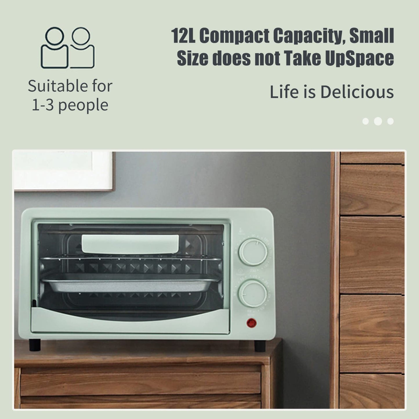 Daconovo Horno Eléctrico Doméstico Pequeño, Mini, 12L, 60-230°C, Multifunción de Alta Potencia de 600W con Ajuste y Temporizador