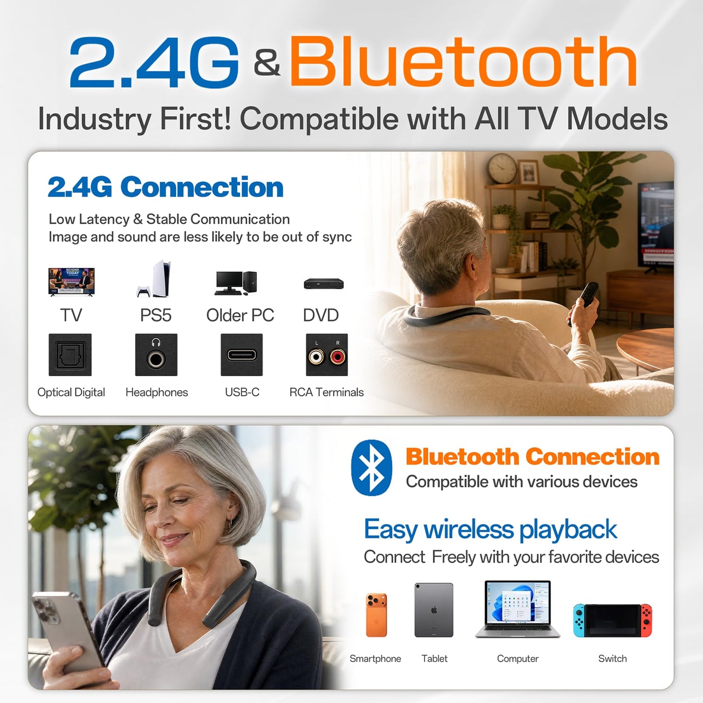 Evinof - Altavoz Bluetooth inalámbrico con banda para el cuello, cómodo y ligero, con tecnología para trabajar desde casa, micrófono integrado, 24 horas de duración de la batería