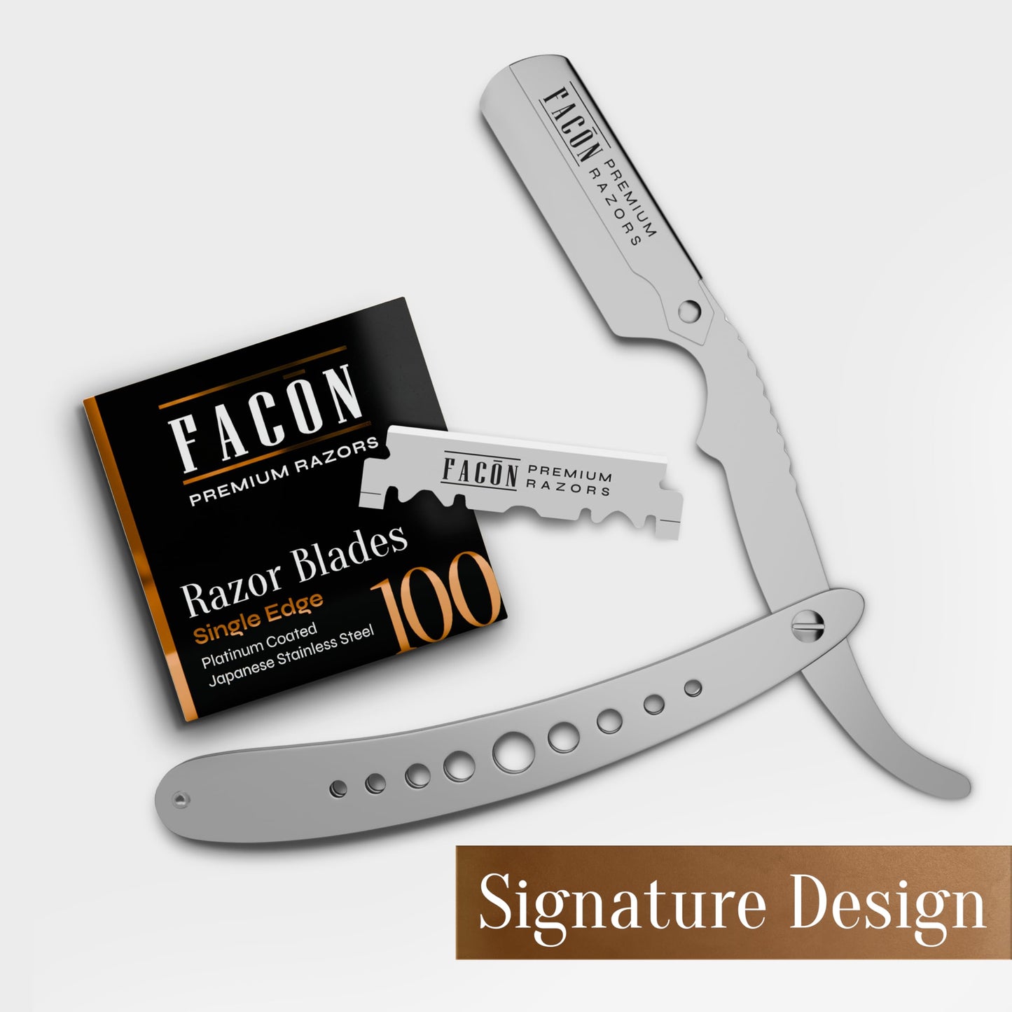 100 Blades + Facón Classic Professional Straight Edge Barber Razor - Salon Quality Cut Throat Shavette