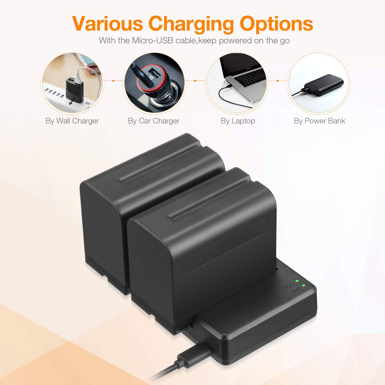LORDONE NP-F970 Batería (Paquete de 2, 8800mAh) y Cargador USB Dual para NP F970 F750 F550 F570 F960 F330,Handycams, CCD-SC55, TR516, TR716, TR818, TR910, TR917