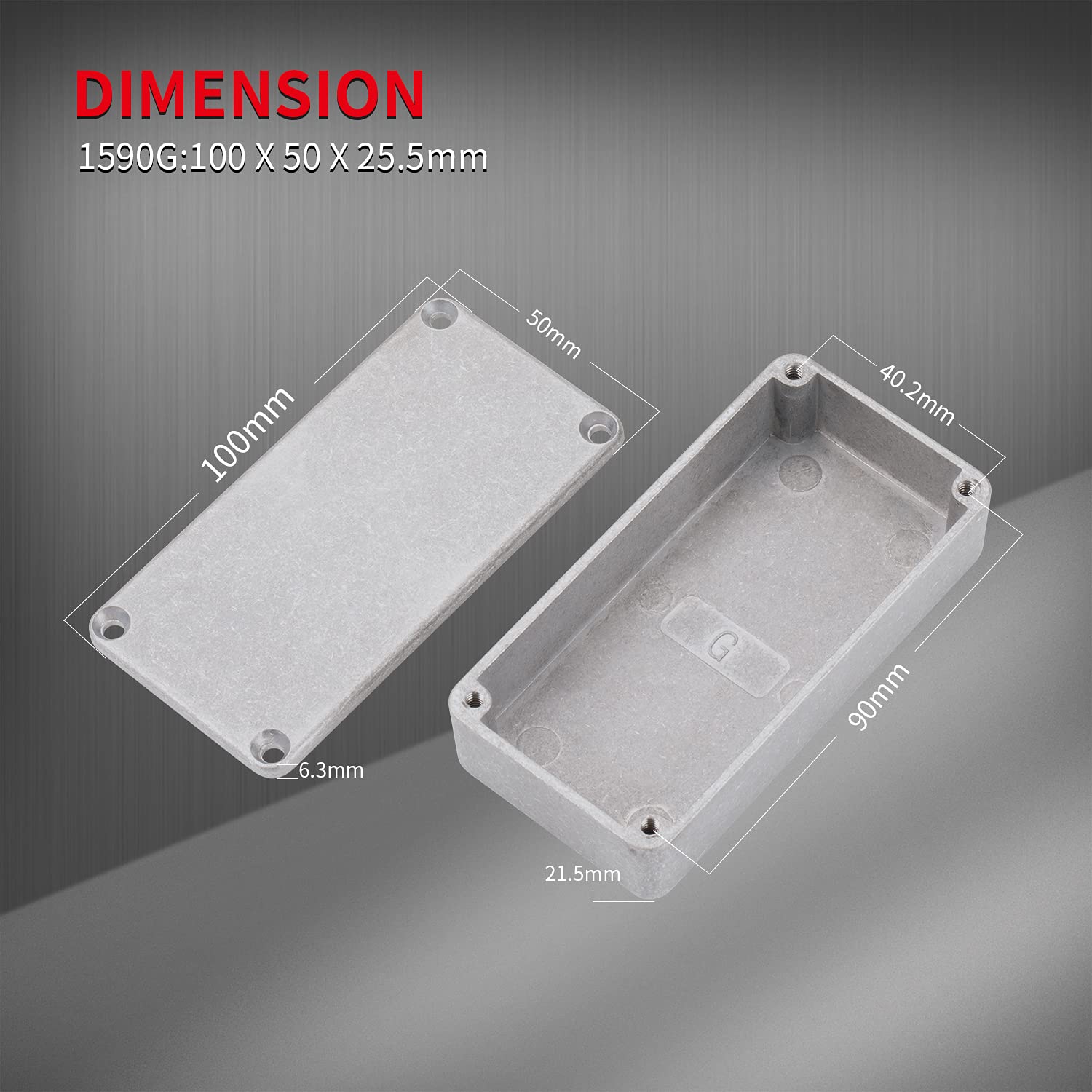 DaierTek - Caja de pedal de efecto guitarra 1590G, caja de aluminio de metal fundido a presión, 3.9 x 1.9 x 1.9 pulgadas, 100 x 50 mm x 25.5 mm, tamaño de carcasa con patas de goma