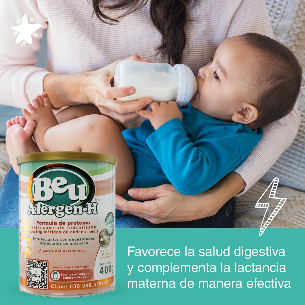 FRACA | Beu Alergen-H | Fórmula Infantil de Proteína | Absorción de Vitaminas | Desarrollo Cerebral y Visual | Alergias Alimentarias | Esencial para el Crecimiento | Pack 3 latas 400g c/u