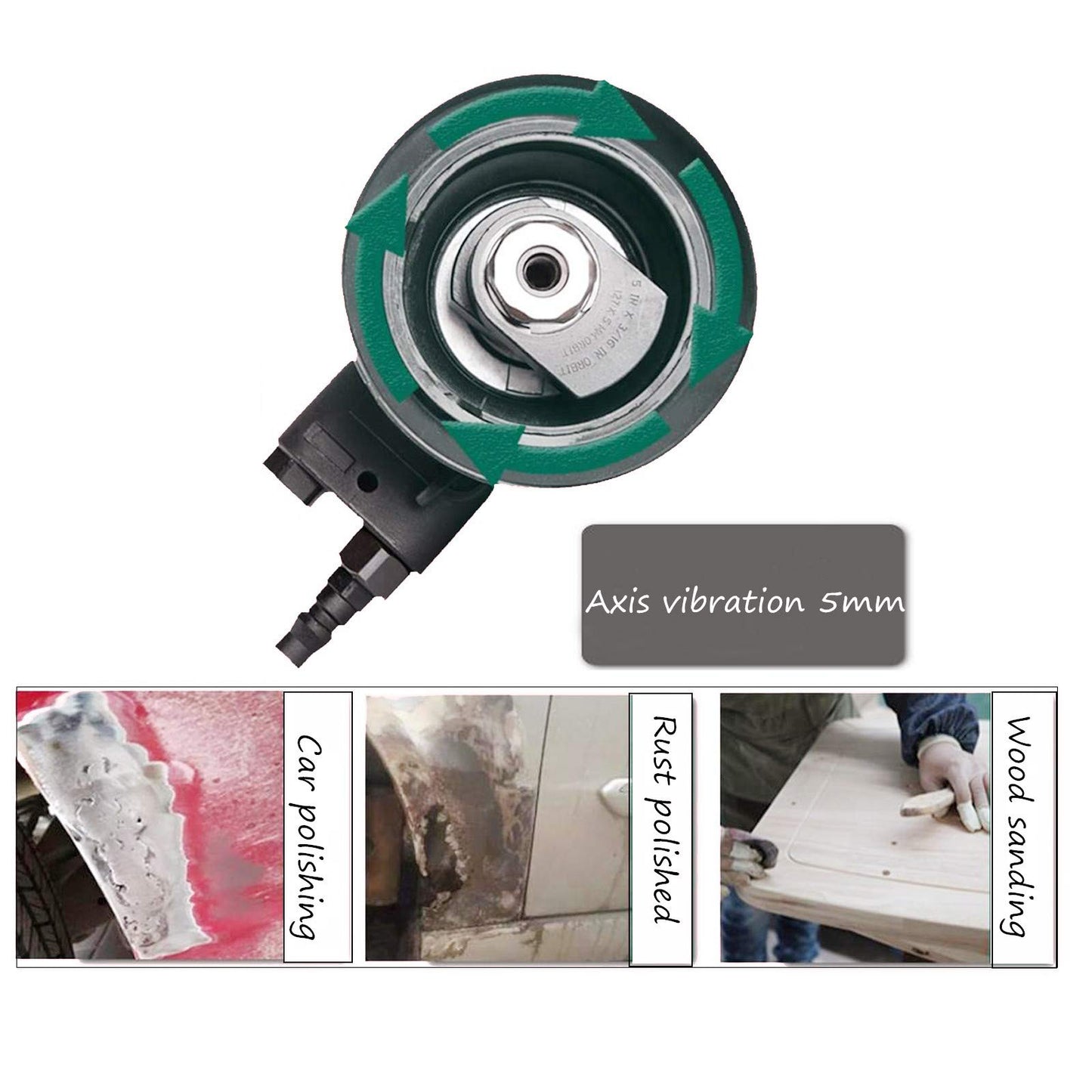 Lijadora de palma orbital de aire profesional de 6 pulgadas con 1 placa de respaldo de 15 cm, lijadora neumática de doble acción resistente