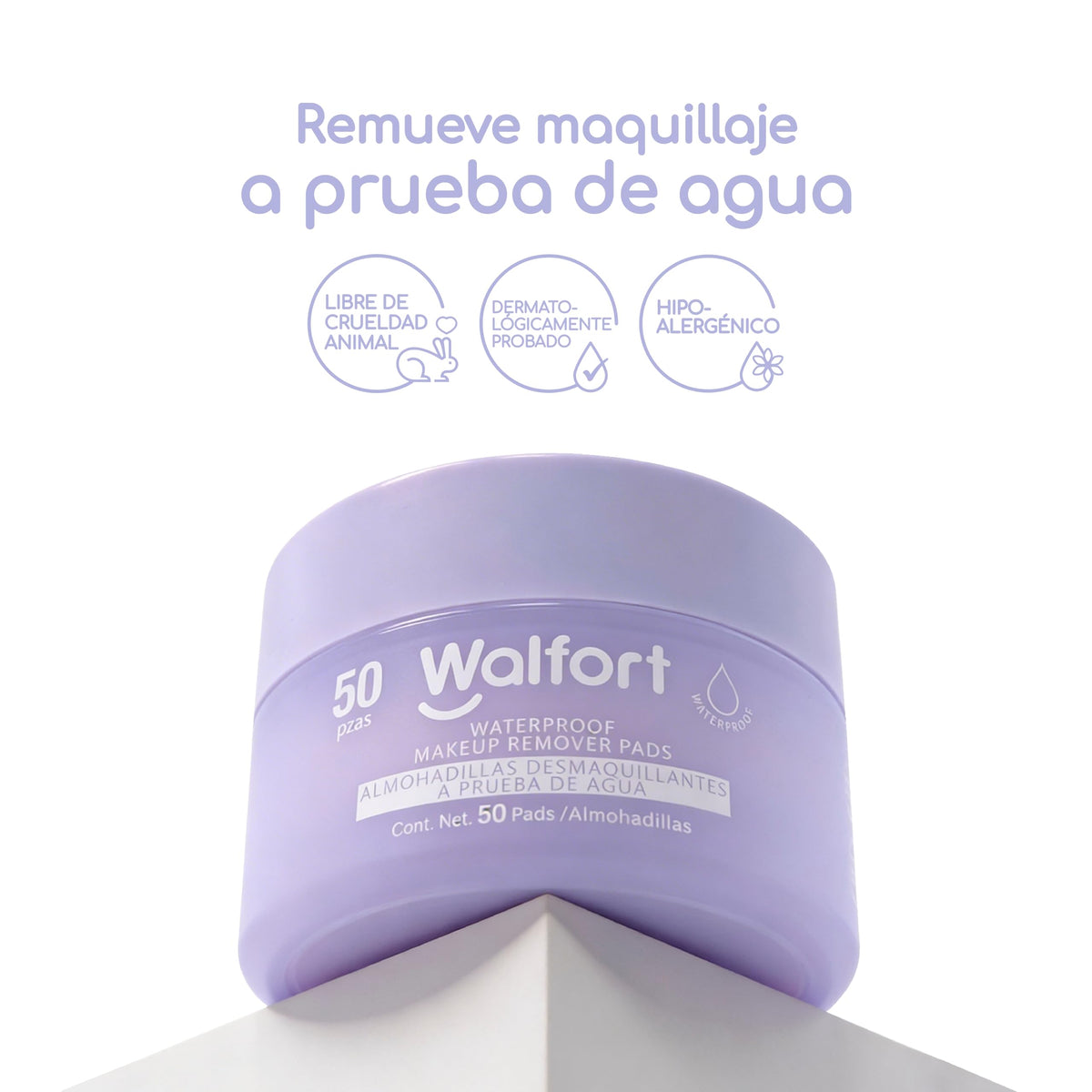 Walfort | Toallitas micelares + Pads desmaquillantes waterproof. Remueven maquillaje, limpian e hidratan. Ideales para el cuidado diario de la piel. Caja con 5 productos