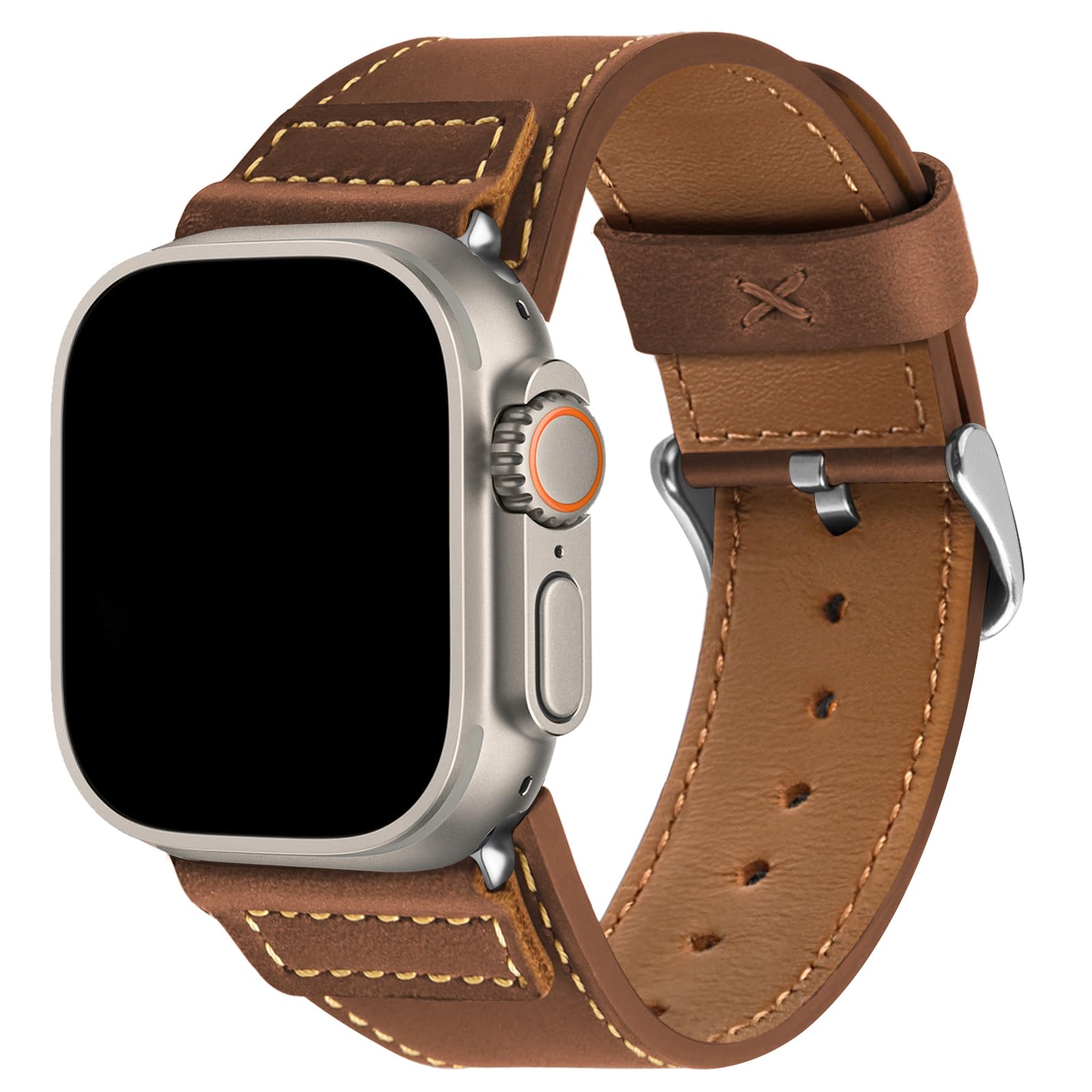 Correa Cuero Wristitani Marrón Oscuro Hebilla Plateada Compatible Apple Watch para Hombre