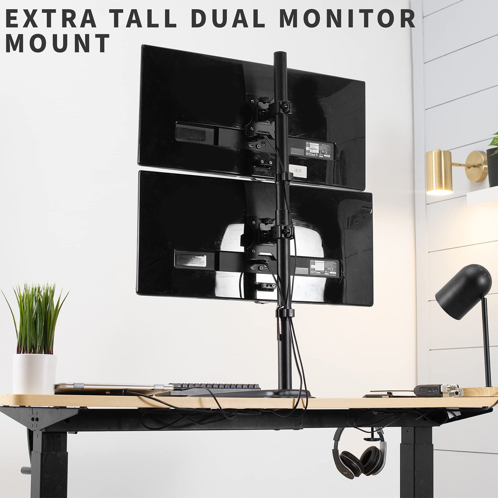 Soporte de Escritorio VIVO Negro con Soporte Dual para Monitor LCD