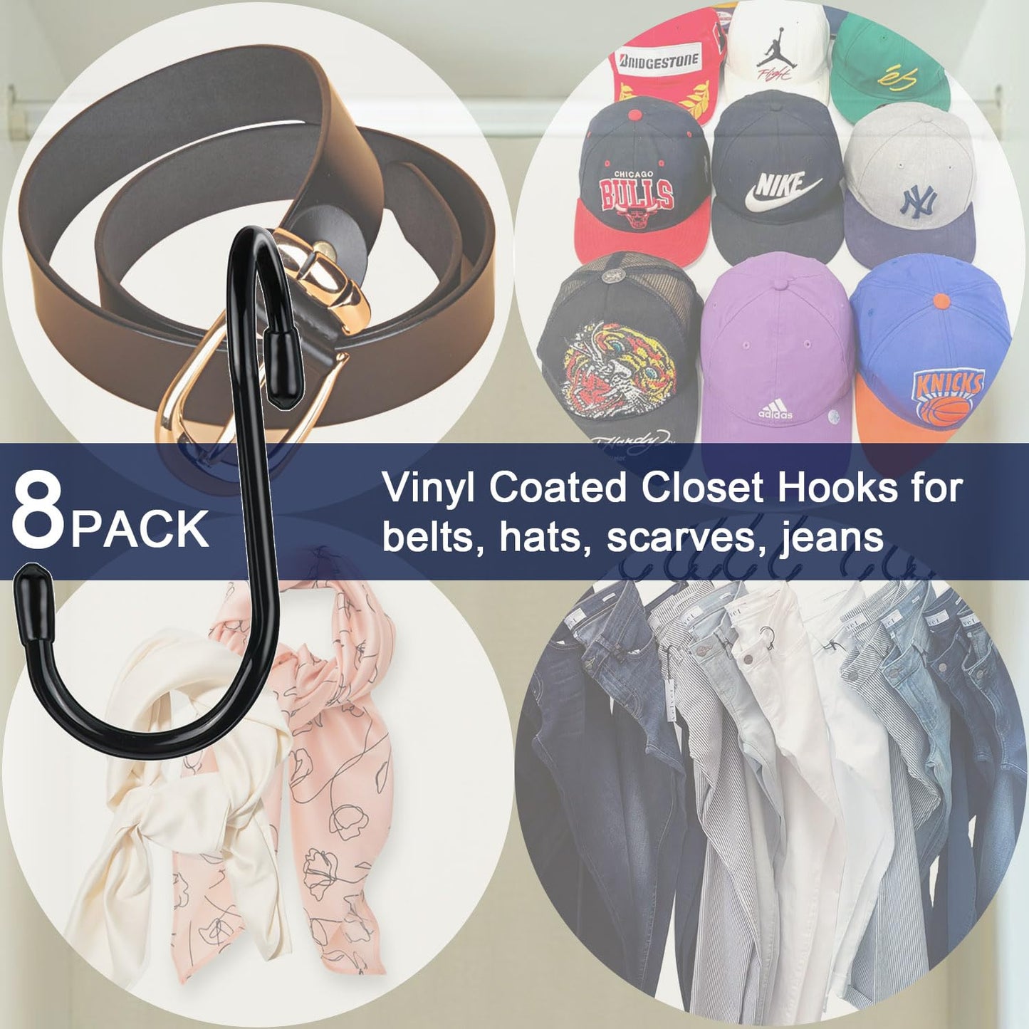 HiGift - Paquete de 8 perchas para clóset, con revestimiento de vinilo, diseño giratorio único, ganchos para colgar bolsas, ganchos grandes de 5 pulgadas, organizador para colgar en el clóset, bolsos