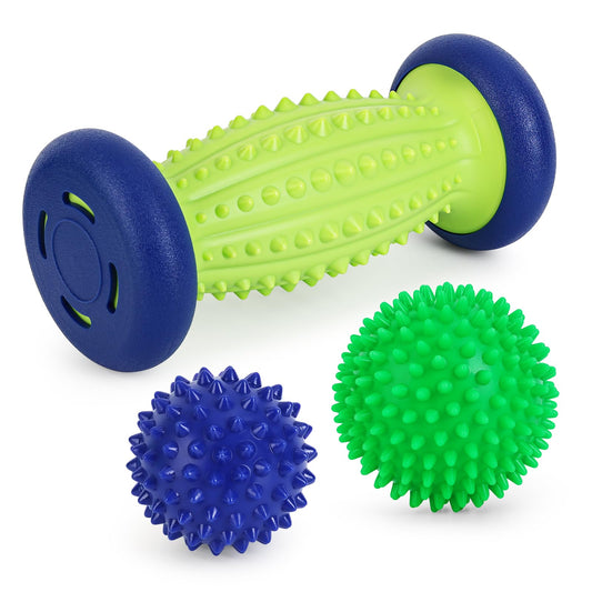 Juego de bolas masajeadoras para fascitis plantar, rodillo de 1 pie y 2 bolas de masaje con pinchos, tejido profundo, para alivio de la fascitis plantar, terapia de punto de activación, alivio del estrés
