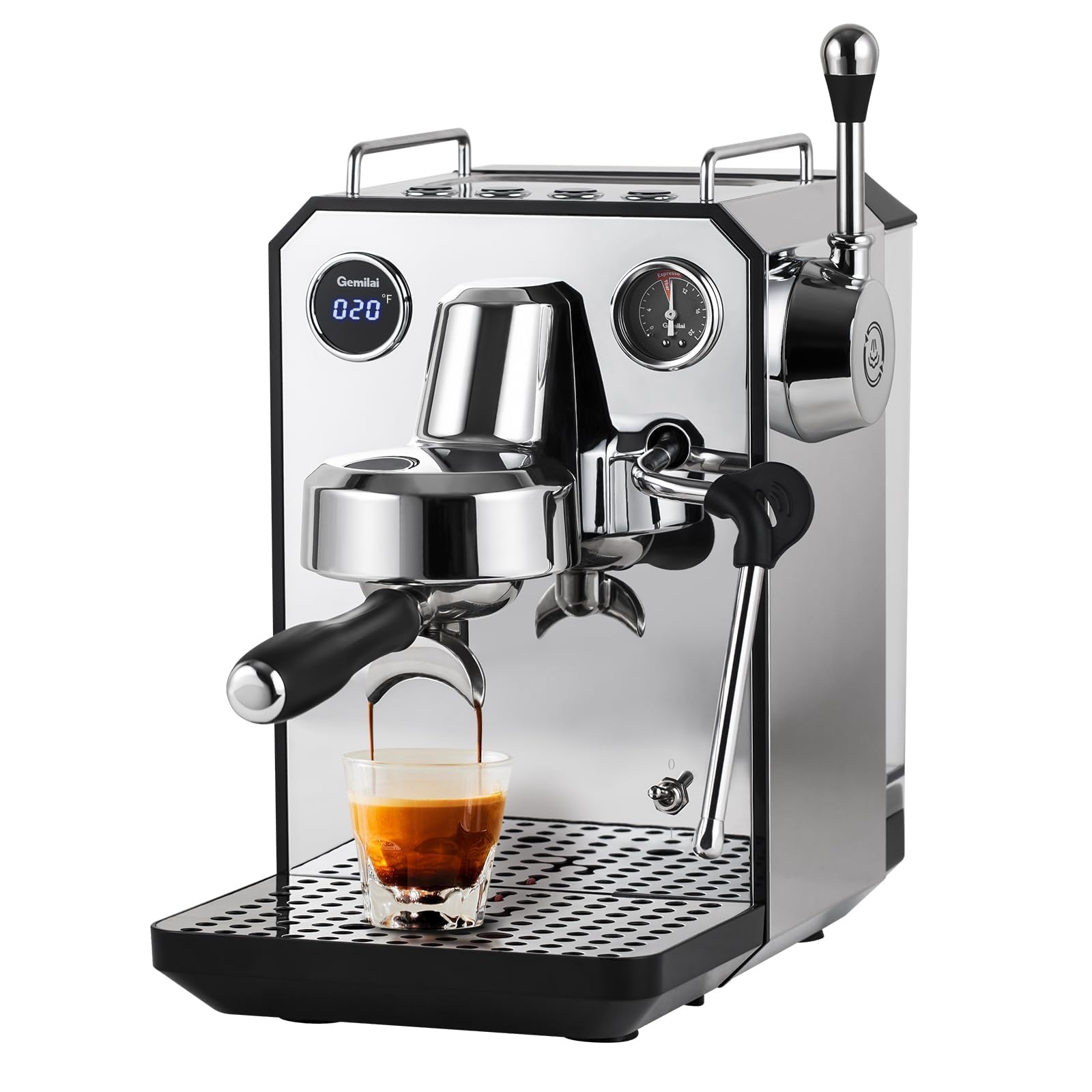 Máquina de café expreso, máquina de café espresso semiautomática profesional de 15 barras con espumador de leche y tanque de agua extraíble de 64 onzas, doble visualización, para capuchino, café con
