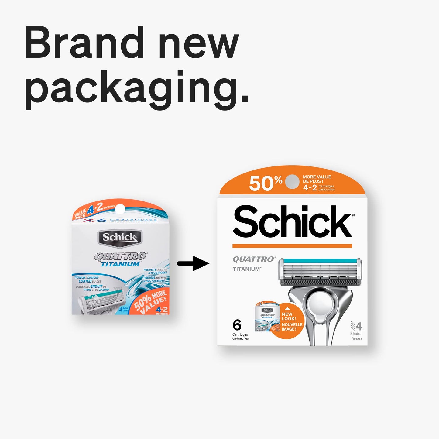 Schick Quattro Titanium Razor Blade Refills for Men Value Pack, 6 Count