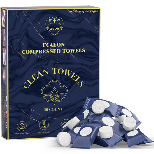 FCaeon Toallas Comprimidas 100 Unidades, Toallas Descartables para el Rostro, Biodegradable Compressed Travel Towel, Toallitas, Embalaje Individual, Absorbentes para Viaje,Belleza Salón(Azul Oscuro)