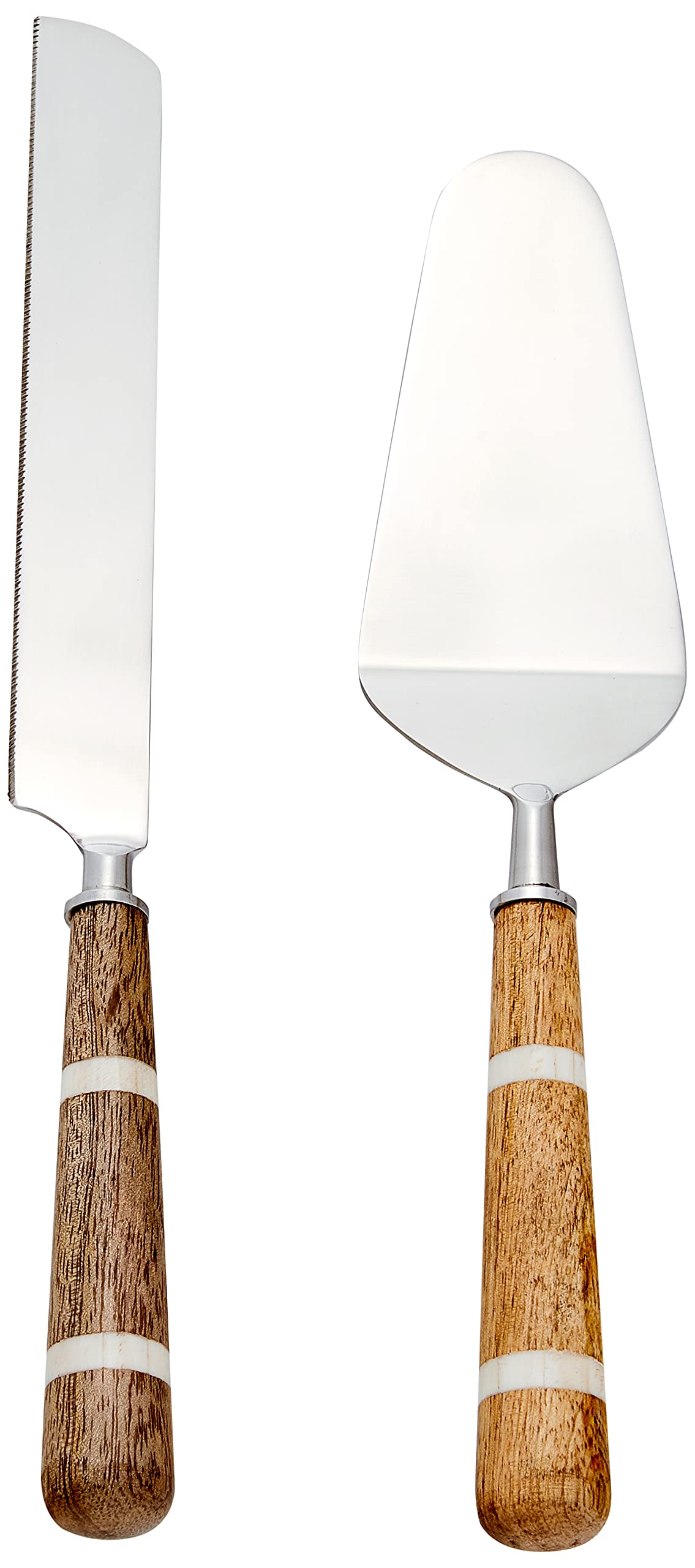 Creative Co-Op - Cuchillo y Servidor de Acero Inoxidable para Tartas con Mango y Bolsa de Madera y Cuernos (2 Piezas)