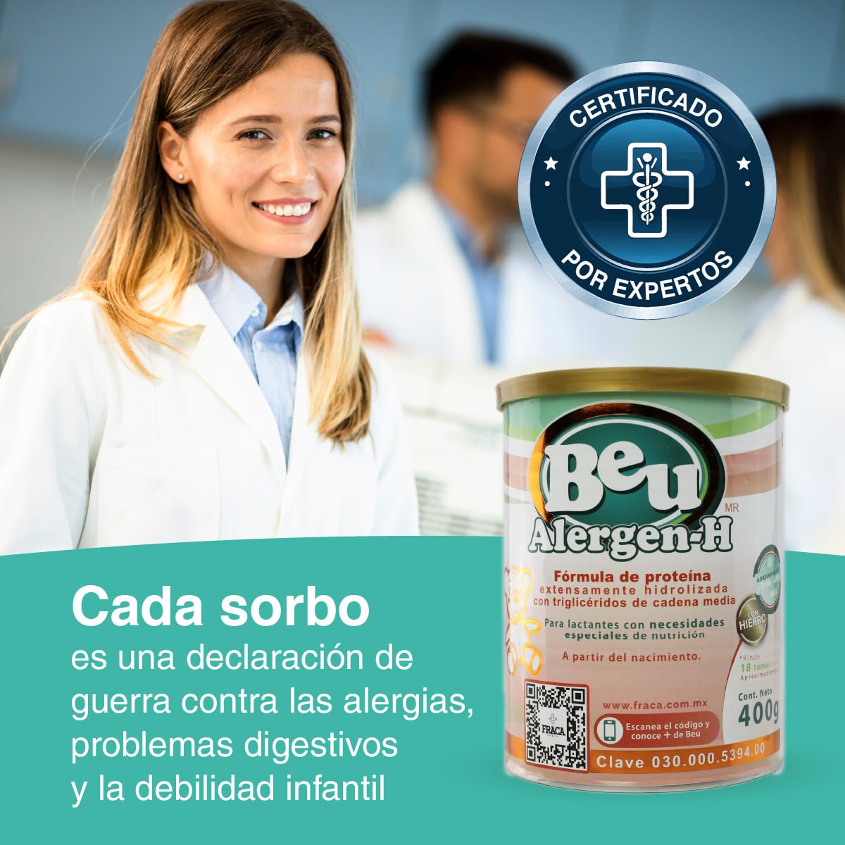 FRACA | Beu Alergen-H | Fórmula Infantil de Proteína | Absorción de Vitaminas | Desarrollo Cerebral y Visual | Alergias Alimentarias | Esencial para el Crecimiento | Pack 3 latas 400g c/u