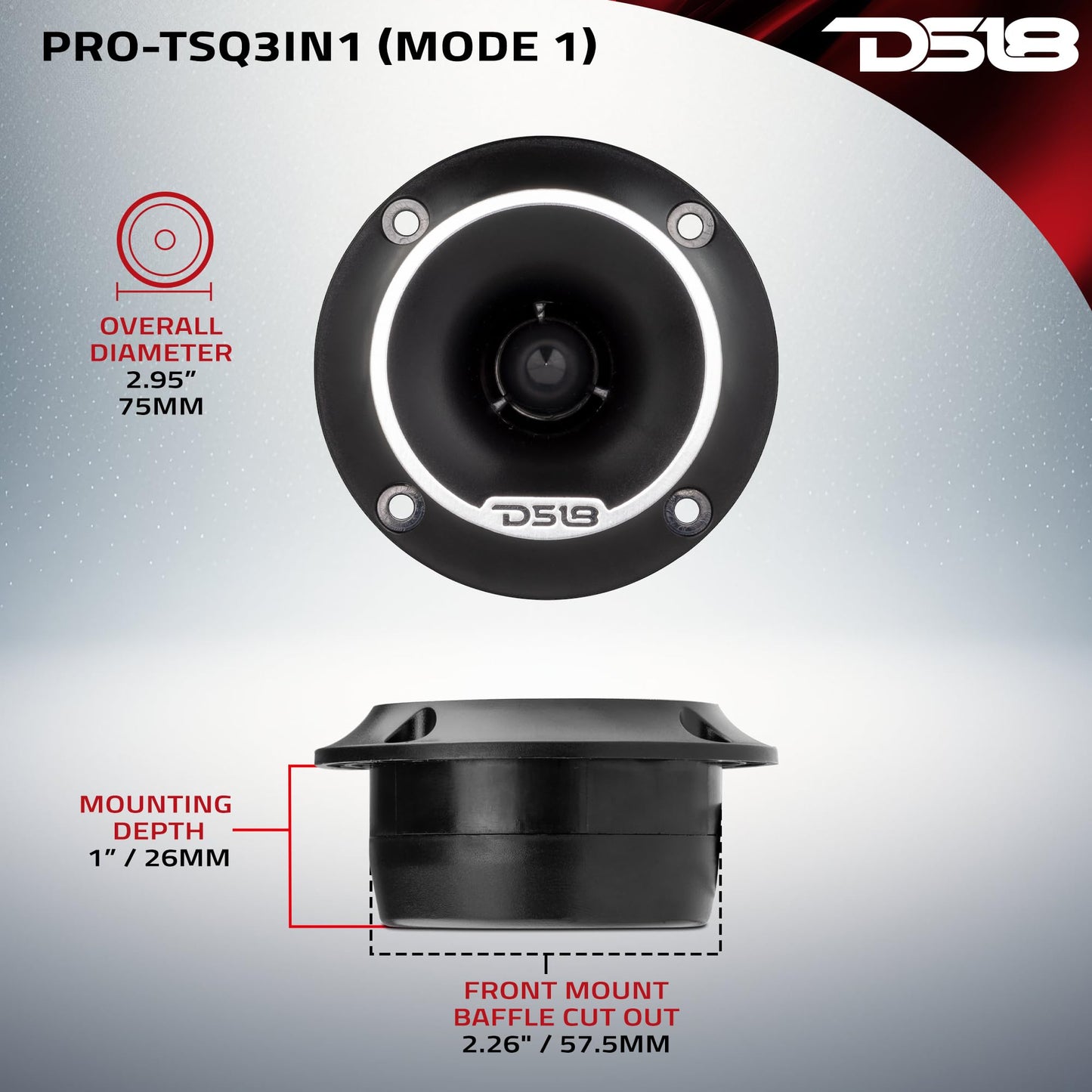 DS18 PRO-TSQ3IN1 - Altavoz de Agudos de Aluminio de Alta compresión de 1 Pulgada (1 Pulgada), Color Negro