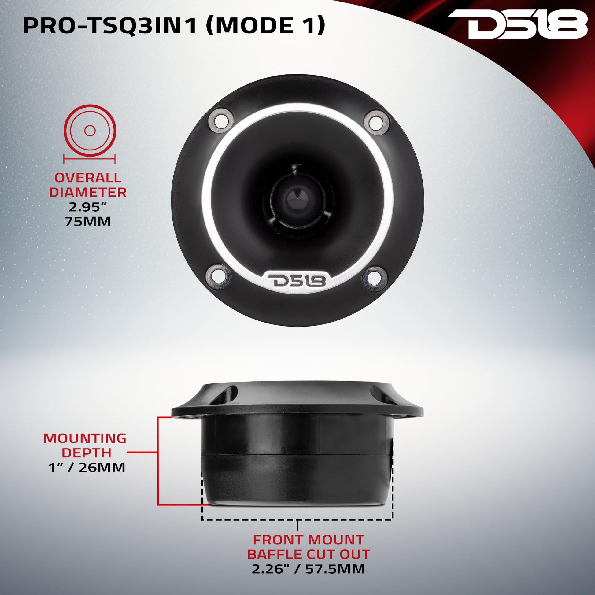 DS18 PRO-TSQ3IN1 - Altavoz de Agudos de Aluminio de Alta compresión de 1 Pulgada (1 Pulgada), Color Negro