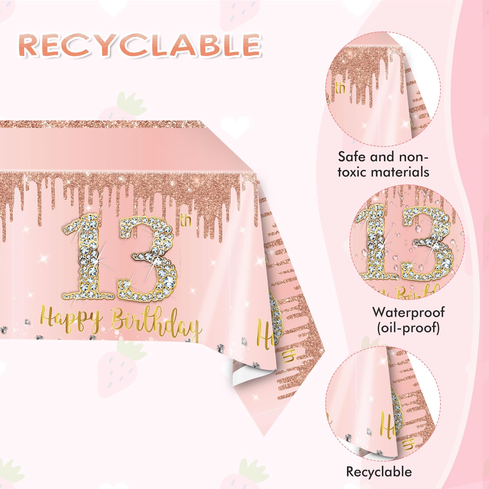 Decoraciones de Cumpleaños de Oro Rosa para Niñas de 13 Años