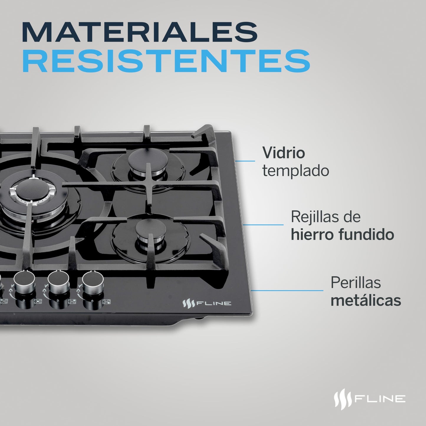 Parrilla de Gas Empotrable 5 Quemadores Vidrio Templado 76 cm Encendido Electrónico para Inducción