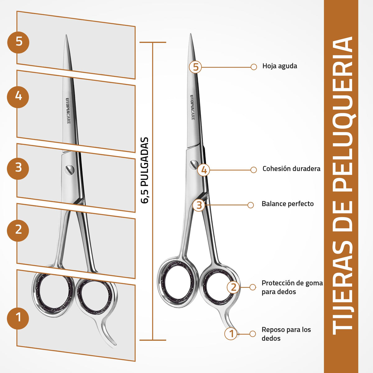 Utopia Care Tijeras de corte de pelo profesional de peluquería (6.5 pulgadas) – acero inoxidable templado hielo con recubrimiento en polvo (Plateado)