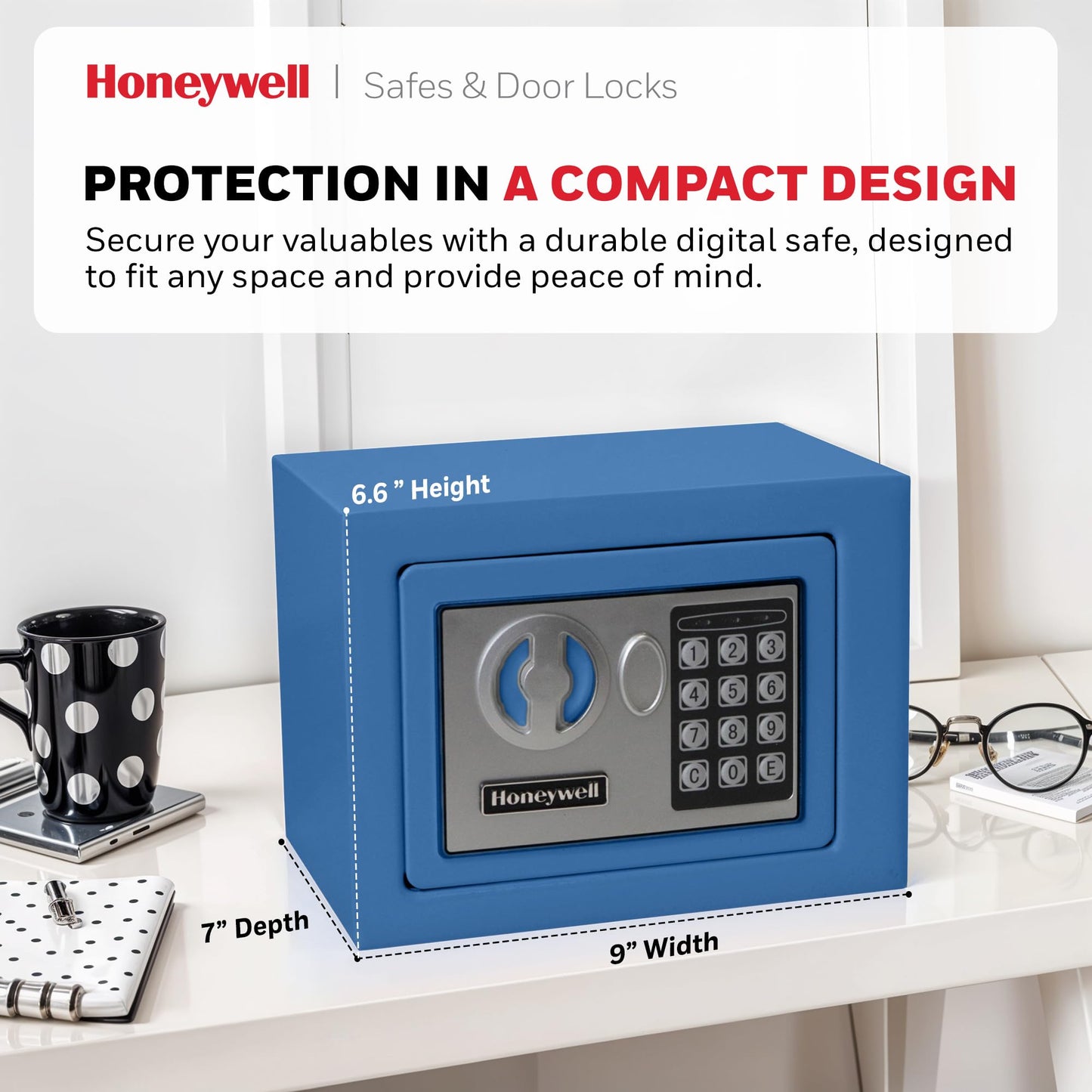 Honeywell - Cajas Fuertes 5005B Con Cierre Digital, Azules, Pequeñas, 0.17 Pies Cúbicos