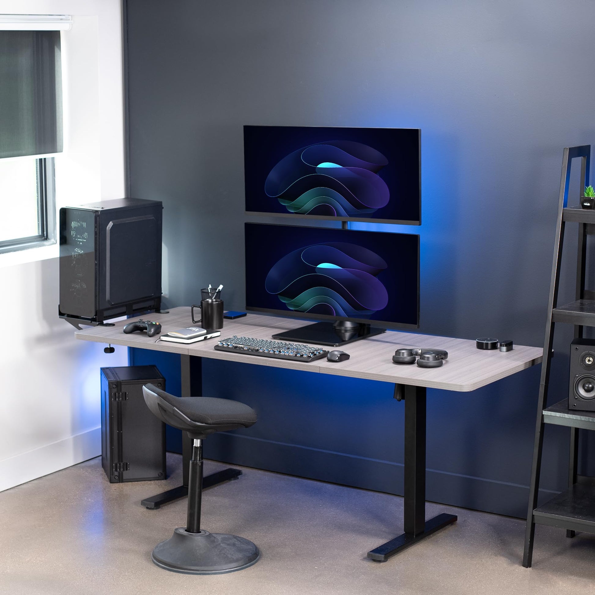 Soporte de Computadora VIVO Negro para Monitor Dual en Vidrio Templado