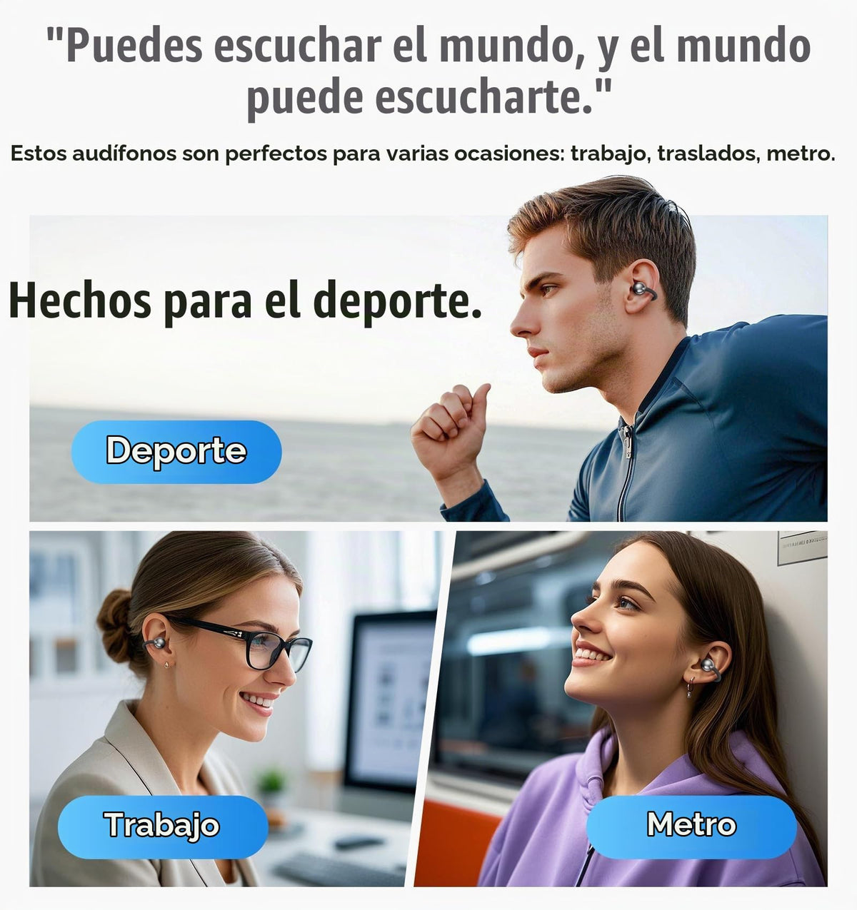 Audífonos Inalámbricos Xuuly Negro con Oído Abierto y Conexión Multipunto para Entrenamientos