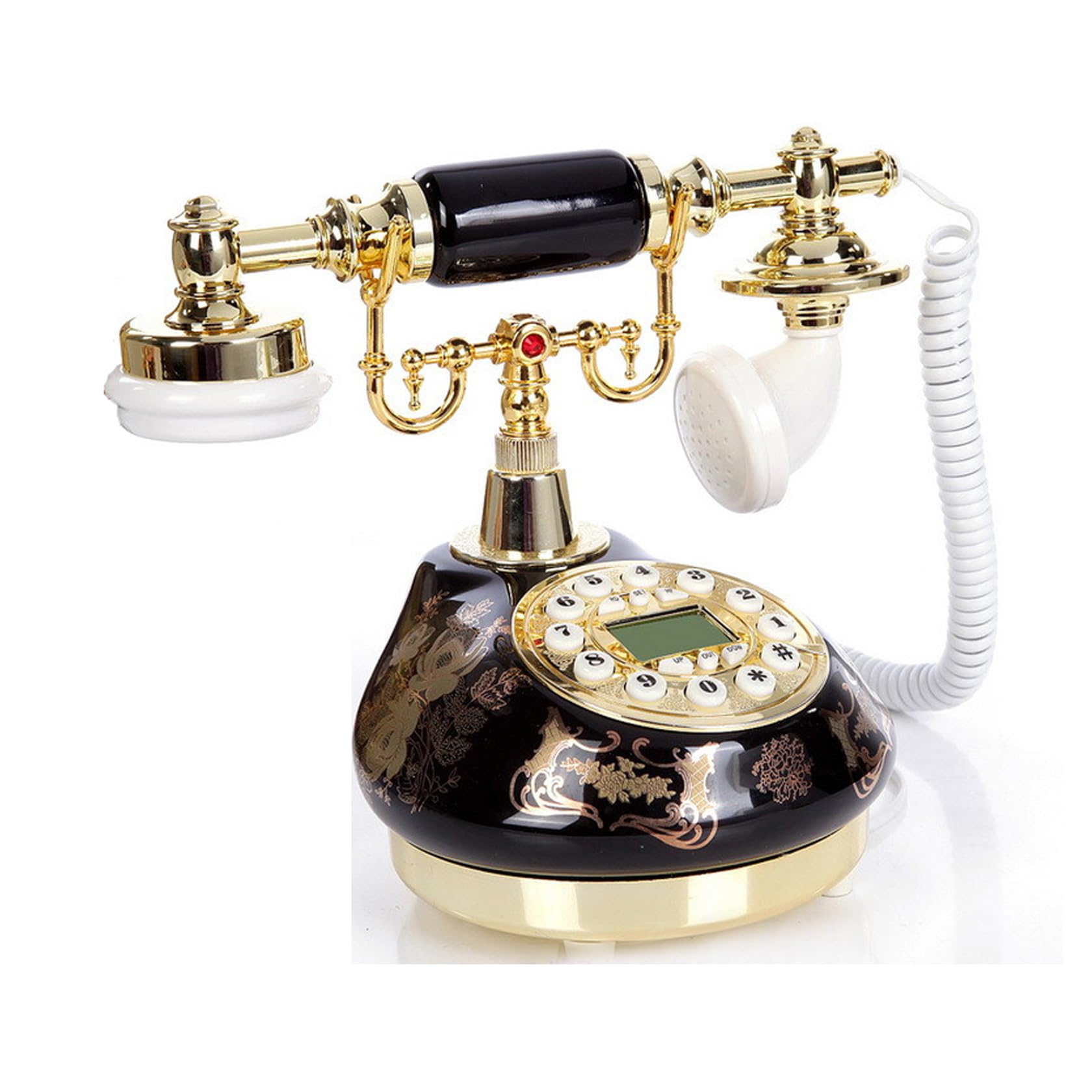 TelPal Decoración de teléfono fijo antigua de 1960 con cable, sistema de decoración de teléfono de oficina en casa, estilo antiguo de cerámica (negro)