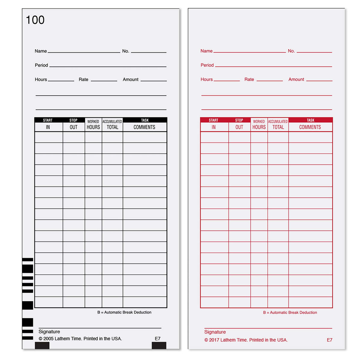 Tarjetas de Reloj de Tiempo Lathem Blancas Formato Bimanal 2 Caras Paquete de 100 para Grabadora 7000E