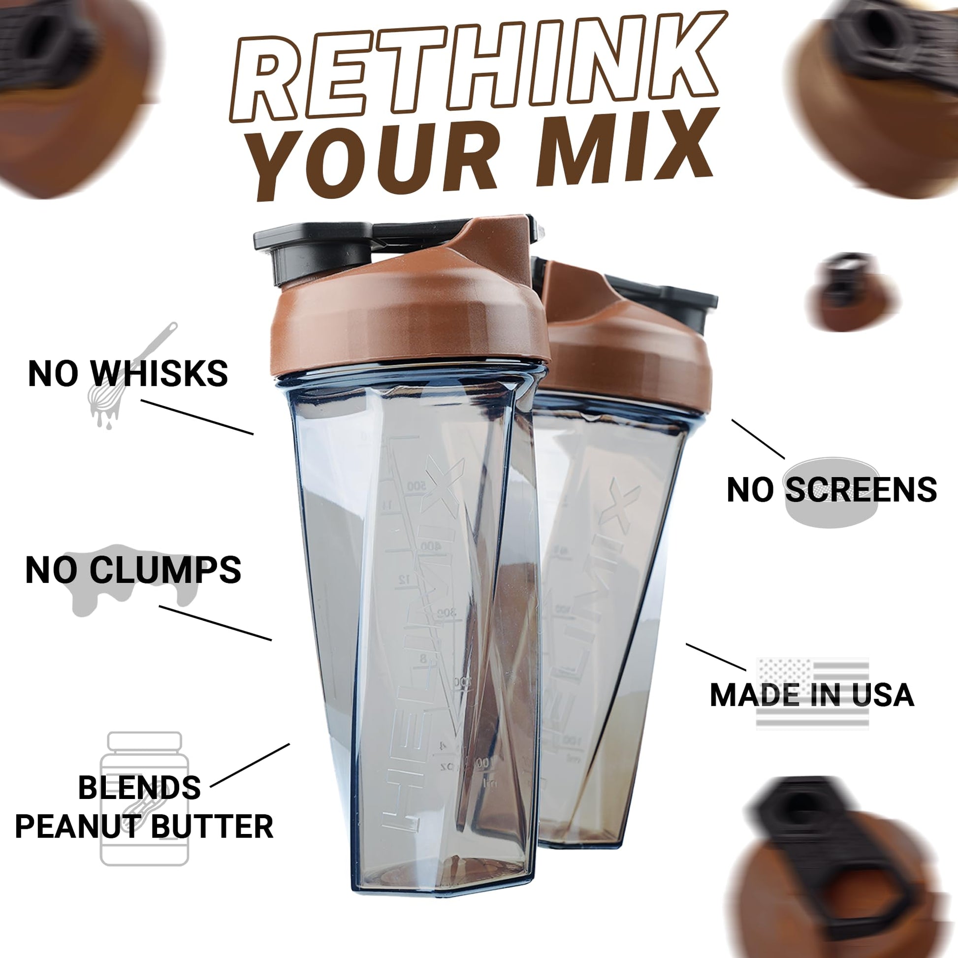 HELIMIX 2.0 Vortex - Botella batidora con capacidad para hasta 28 onzas, sin mezcla de bola o batidor, fabricado en Estados Unidos, taza portátil de proteína de suero de leche antes del entrenamiento,