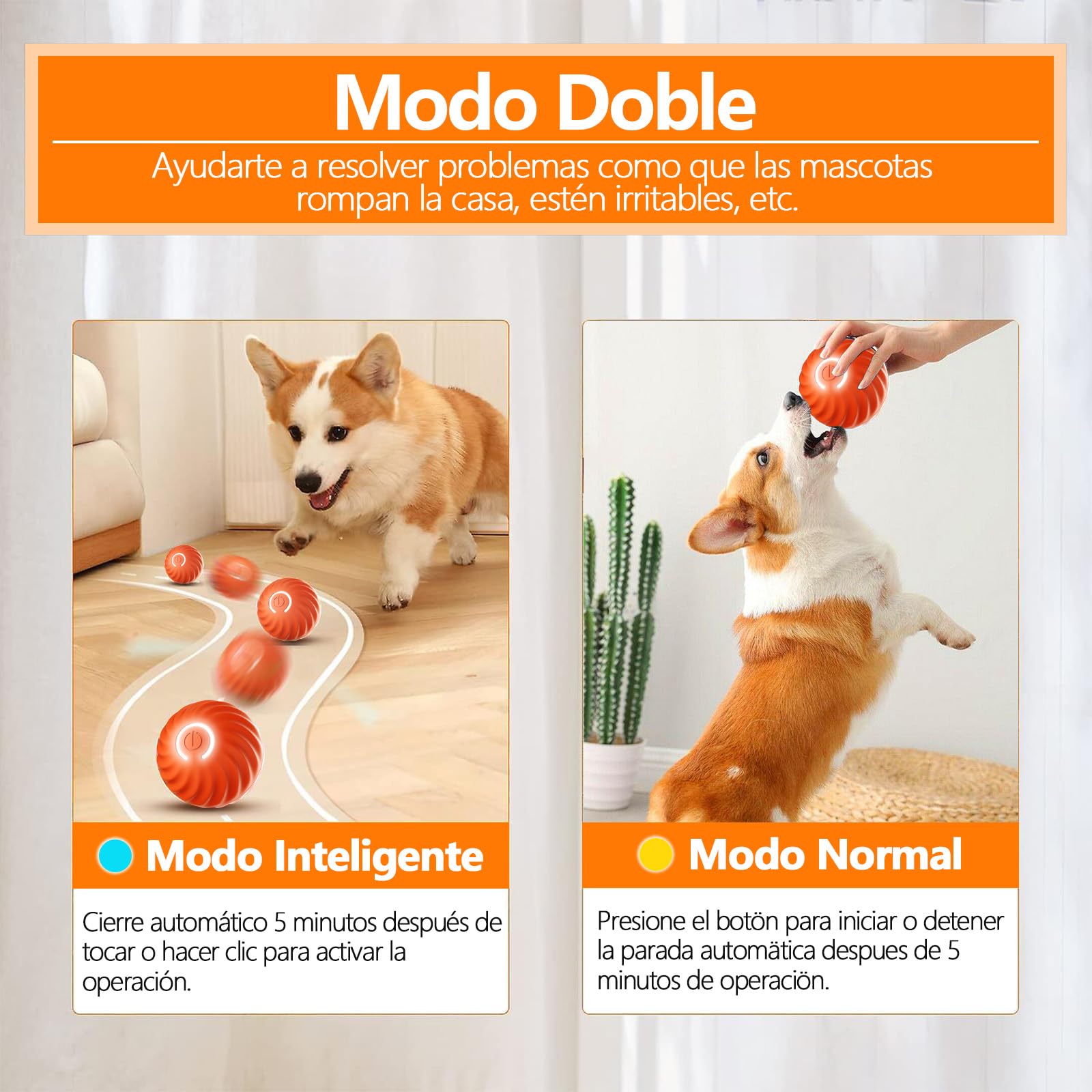 Pelota de Juguete Inteligente UIOERGF Interactiva Que se Mueve, Gira y Rebota para Perros Pequeños y Gatos