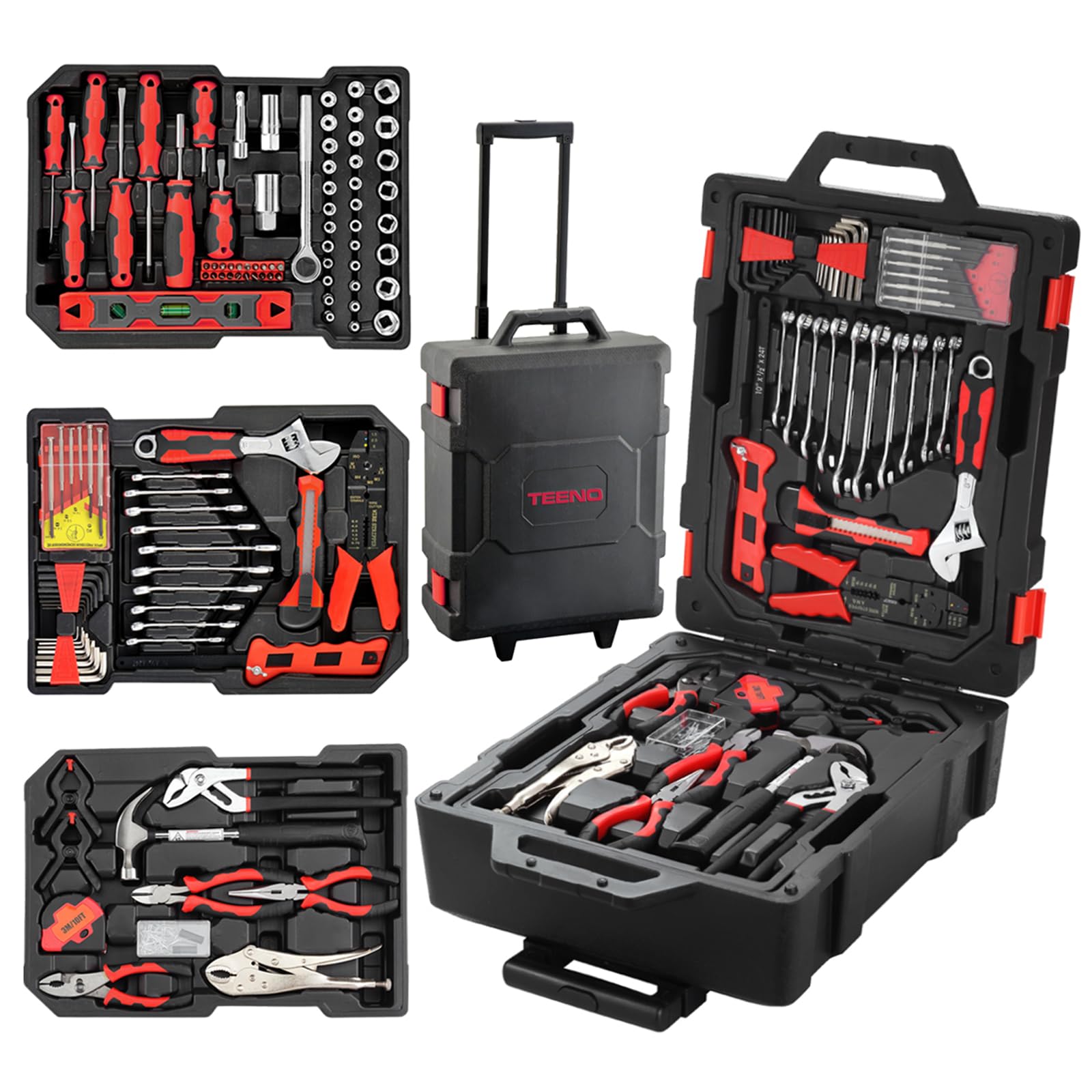 Juego de Herramientas TEENO Negro con Maleta sobre Ruedas para Uso Doméstico