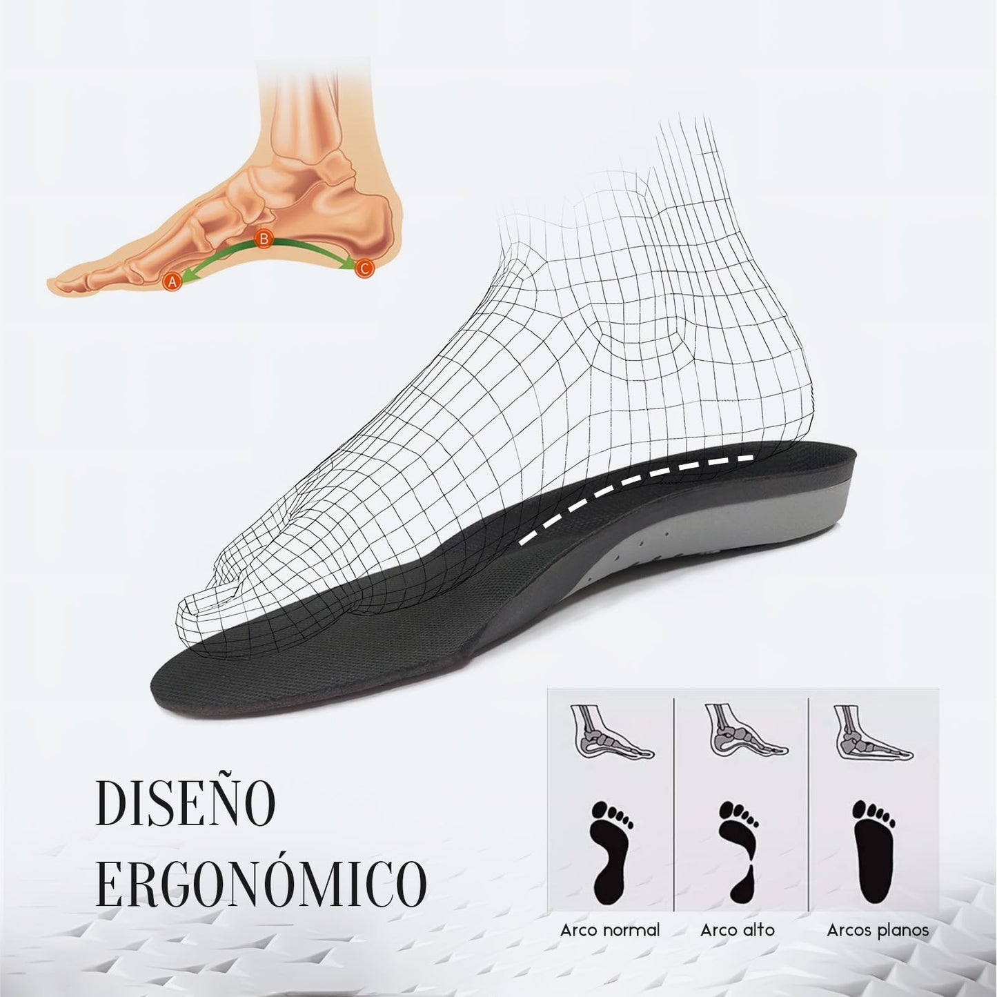 Plantillas Ortopédicas Para Fascitis Plantar, Confort, Anti Fatiga, Negro, Para Hombre y Mujer