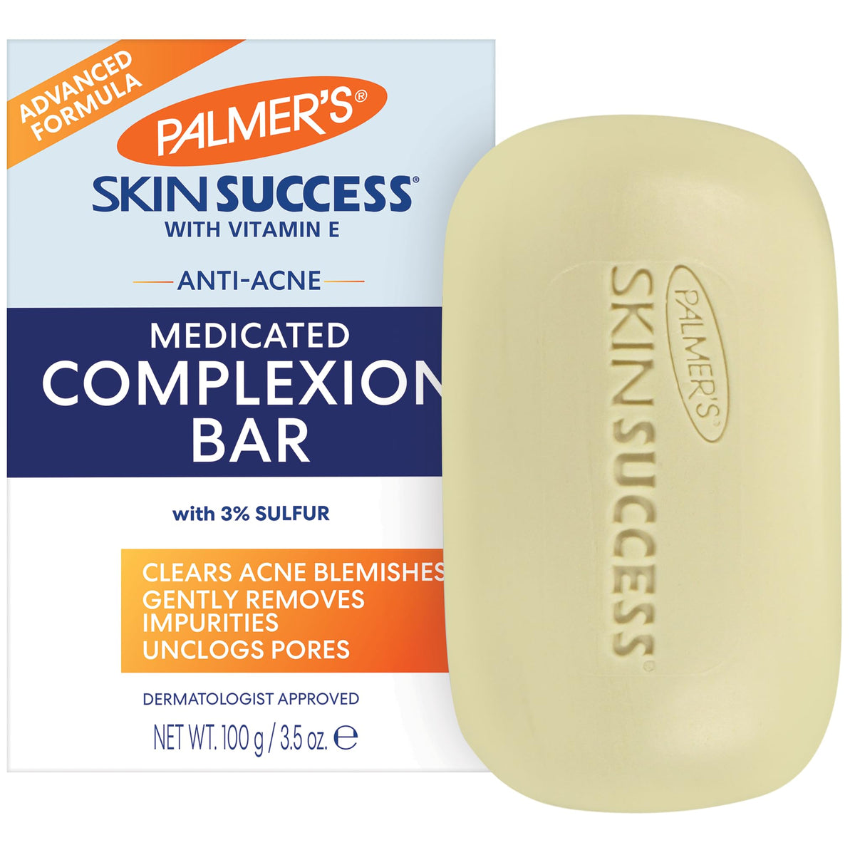 Palmer's Skin Success Jabón Anti-Acné | Fórmula Avanzada, Ayuda a Eliminar las Imperfecciones del Acné, Elimina Suavemente las Impurezas y Destapa los Poros; con Vitamina E y Azufre, 100g