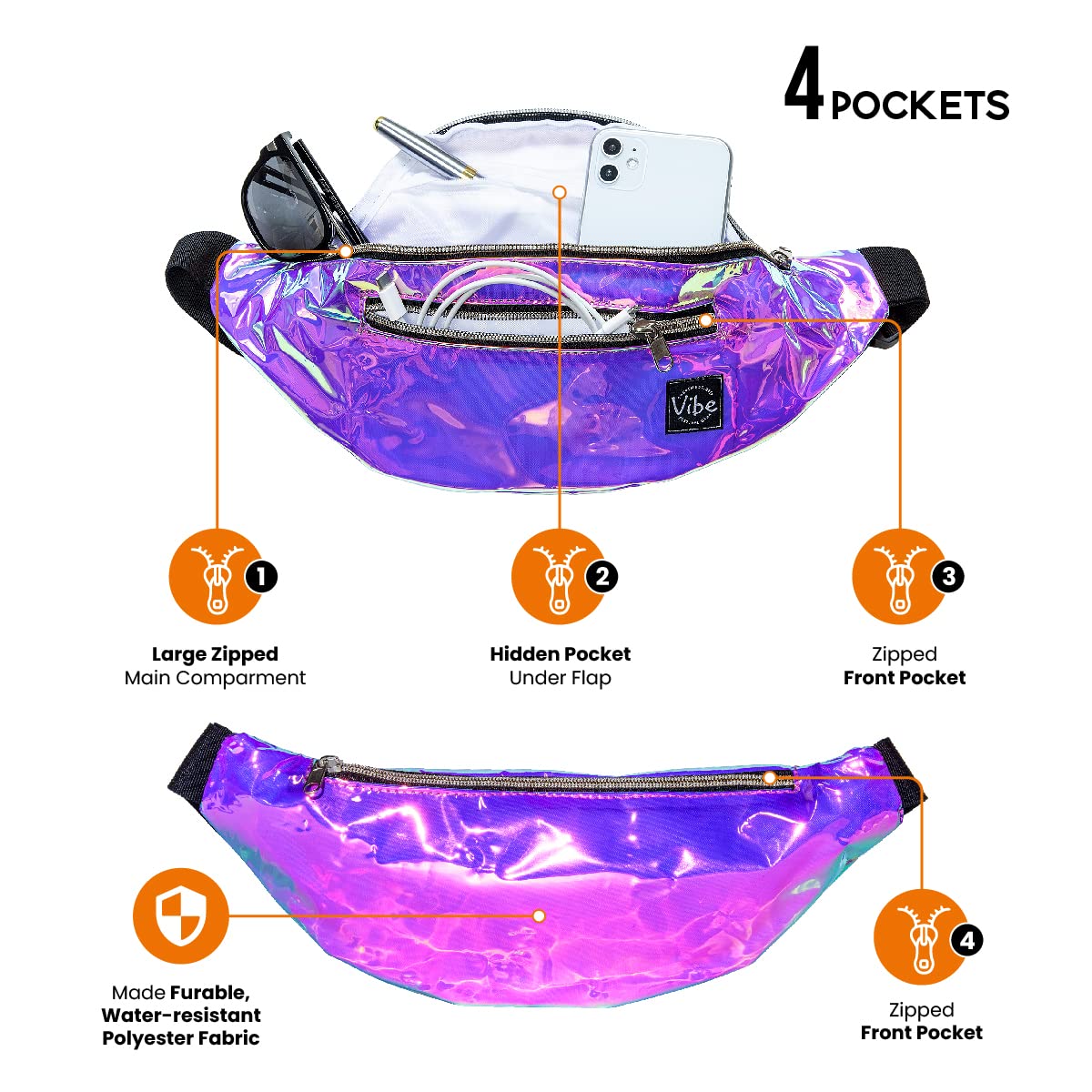 Riñonera Vibe Festival Gear Holográfica Morada para Hombre y Mujer