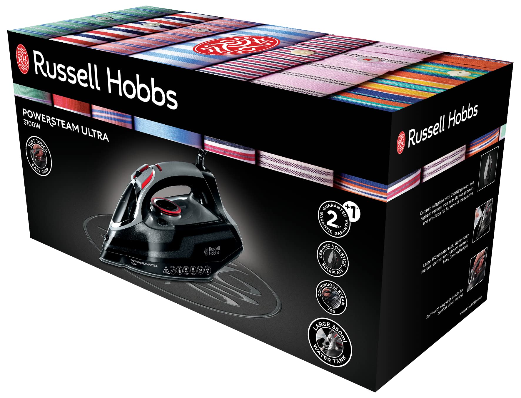 Plancha Russell Hobbs Negro Gris Suela De Cerámica 3100W Vapor-Seco 3100W