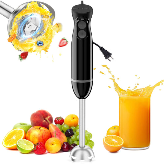 Bonsenkitchen Batidora de mano con 2 velocidades de mezcla, batidora de mano eléctrica portátil con cuchillas de acero inoxidable para sopa, licuado, puré, comida para bebés