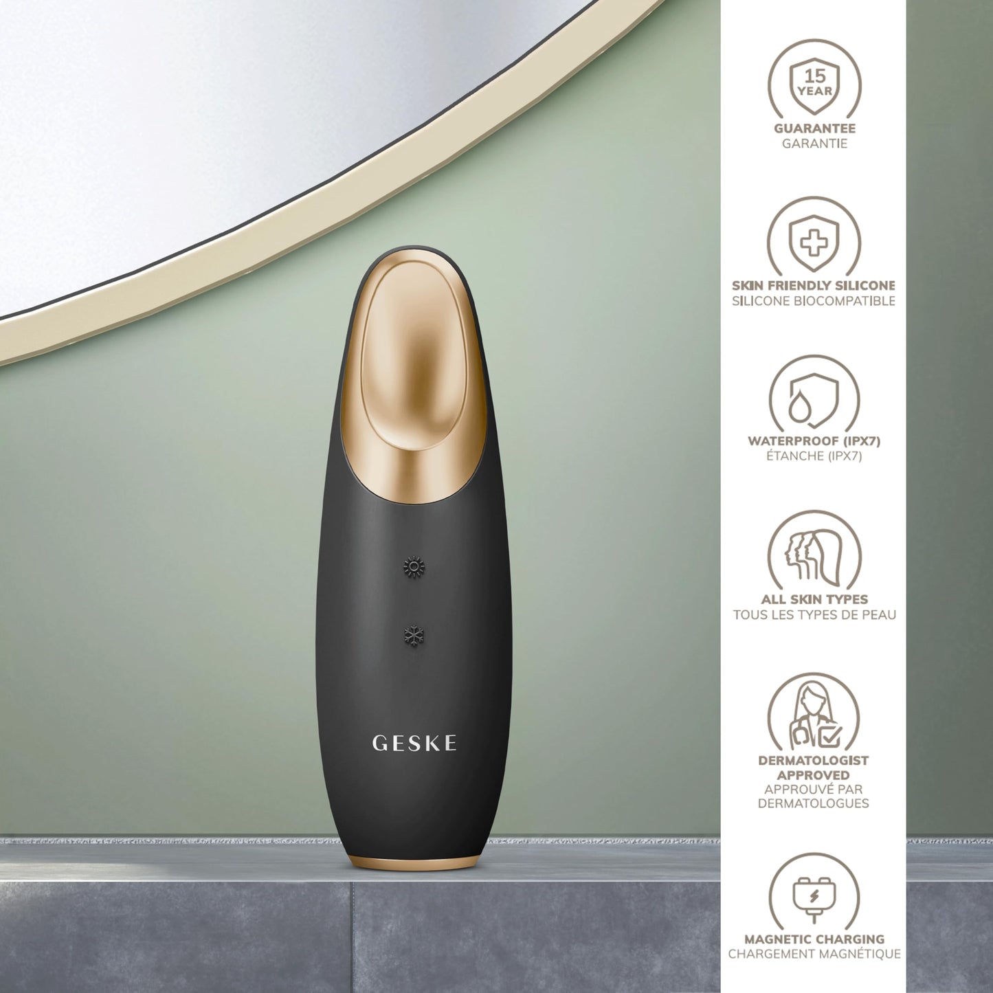 GESKE | SmartAppGuided™ Warm & Cool Eye Energizer | 6 en 1 | Masajeador de ojos | Masajeador anti ojeras | Eliminar bolsas y párpados caídos | Masaje ocular eléctrico