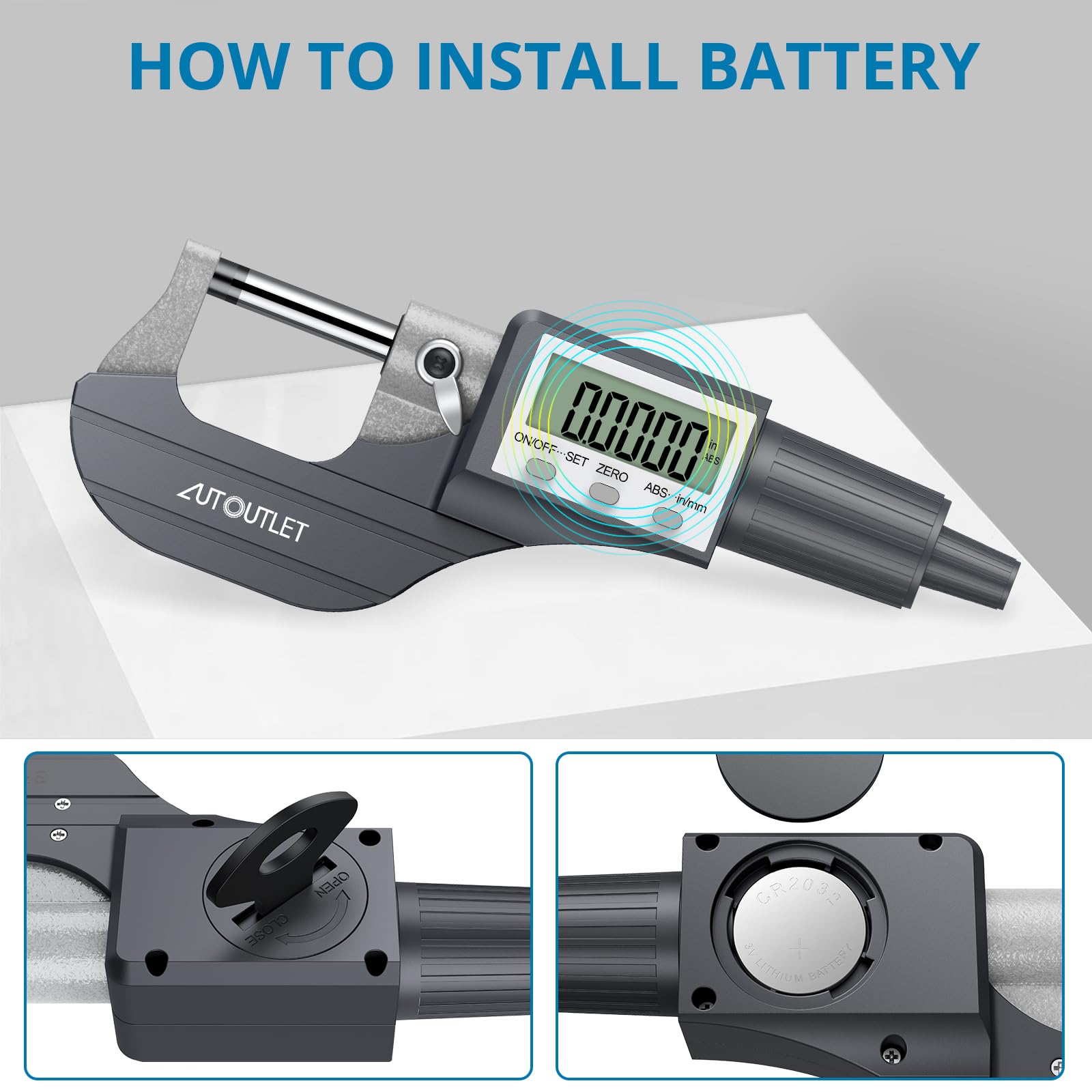 AUTOUTLET - Micrómetro electrónico digital de 0 a 25 mm, herramienta de medición de precisión con visualización LCD y estuche de transporte para una medición precisa