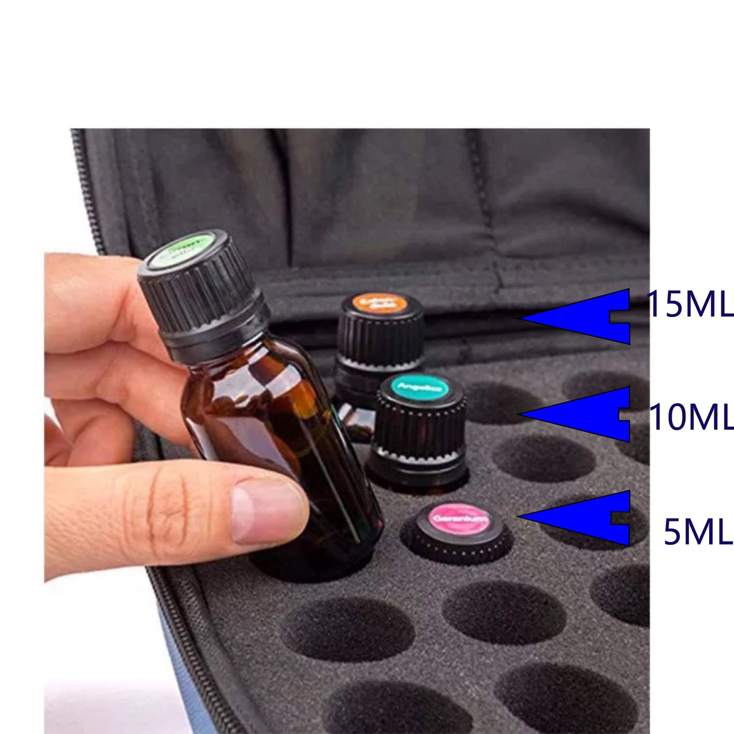 Estuche de transporte de 30 viales de aceites esenciales con capacidad para 5 ml, 10 ml, 15 ml, perfecto para viajes, hogar, con correa para el hombro e inserto de espuma, también apto para esmalte de uñas, Only Foam Insert